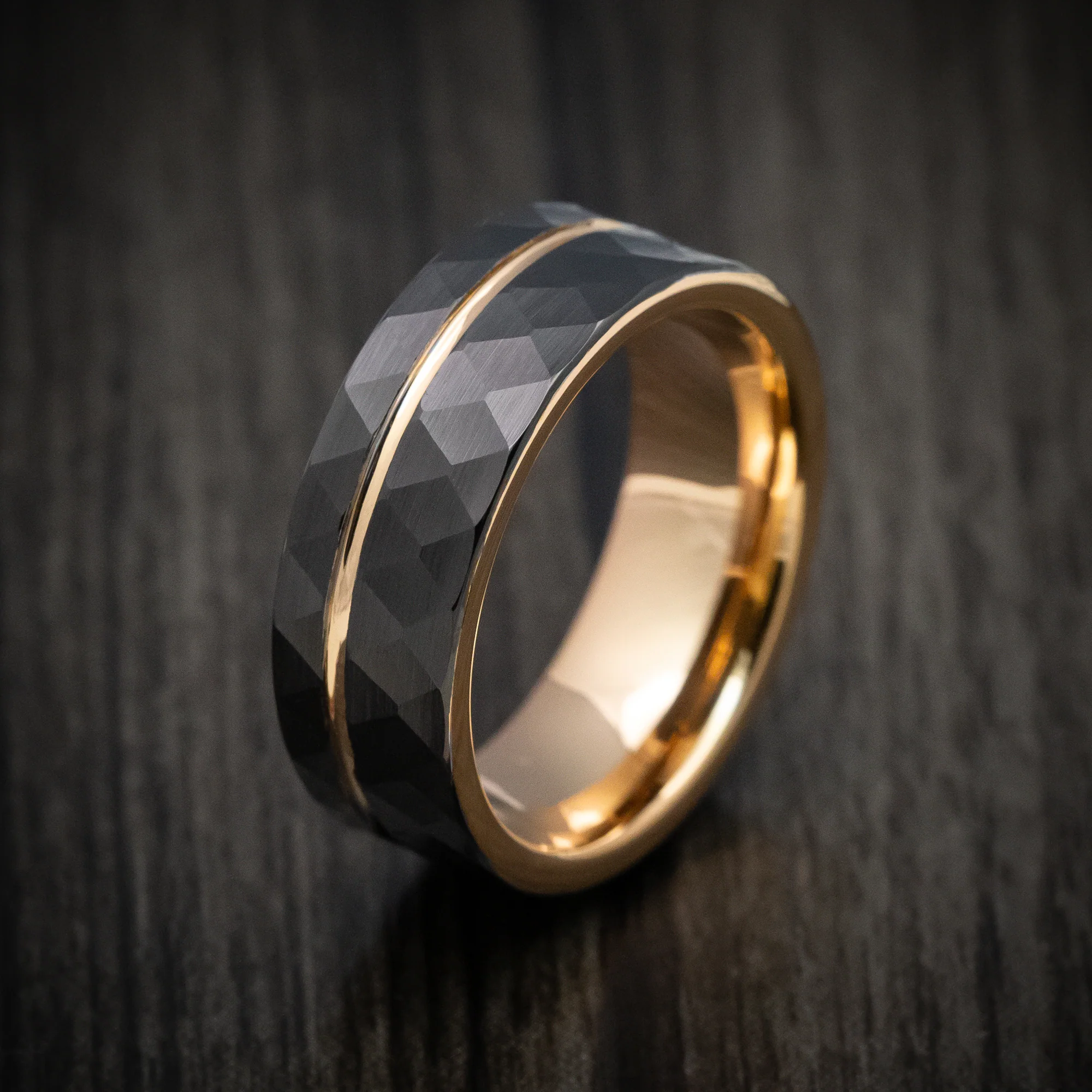 Black Tungsten Faceted Men's Ring with Golden Inlay and Sleeve - Image 4