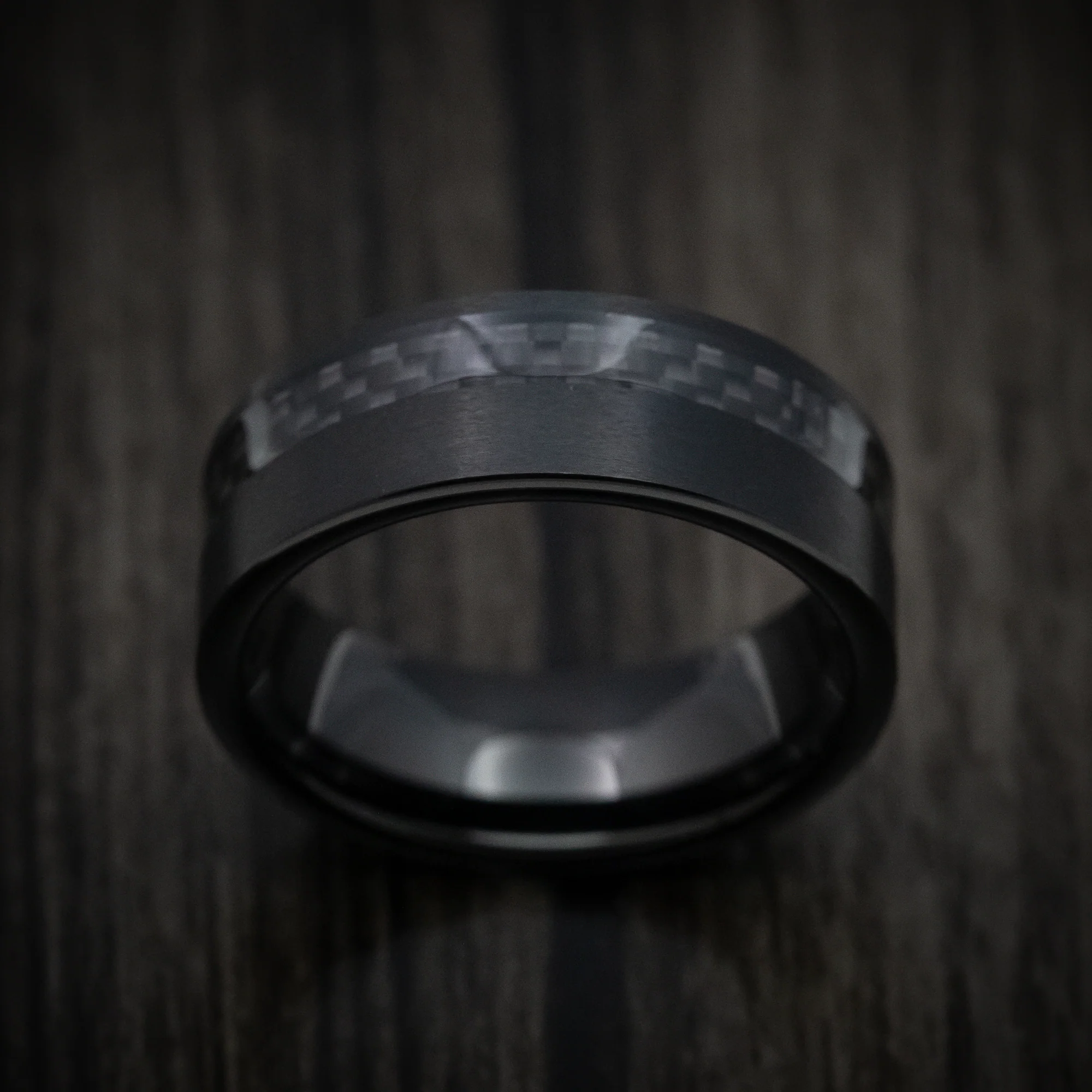 Black Tungsten Men's Ring with Black Carbon Fiber Inlay Band - Image 2
