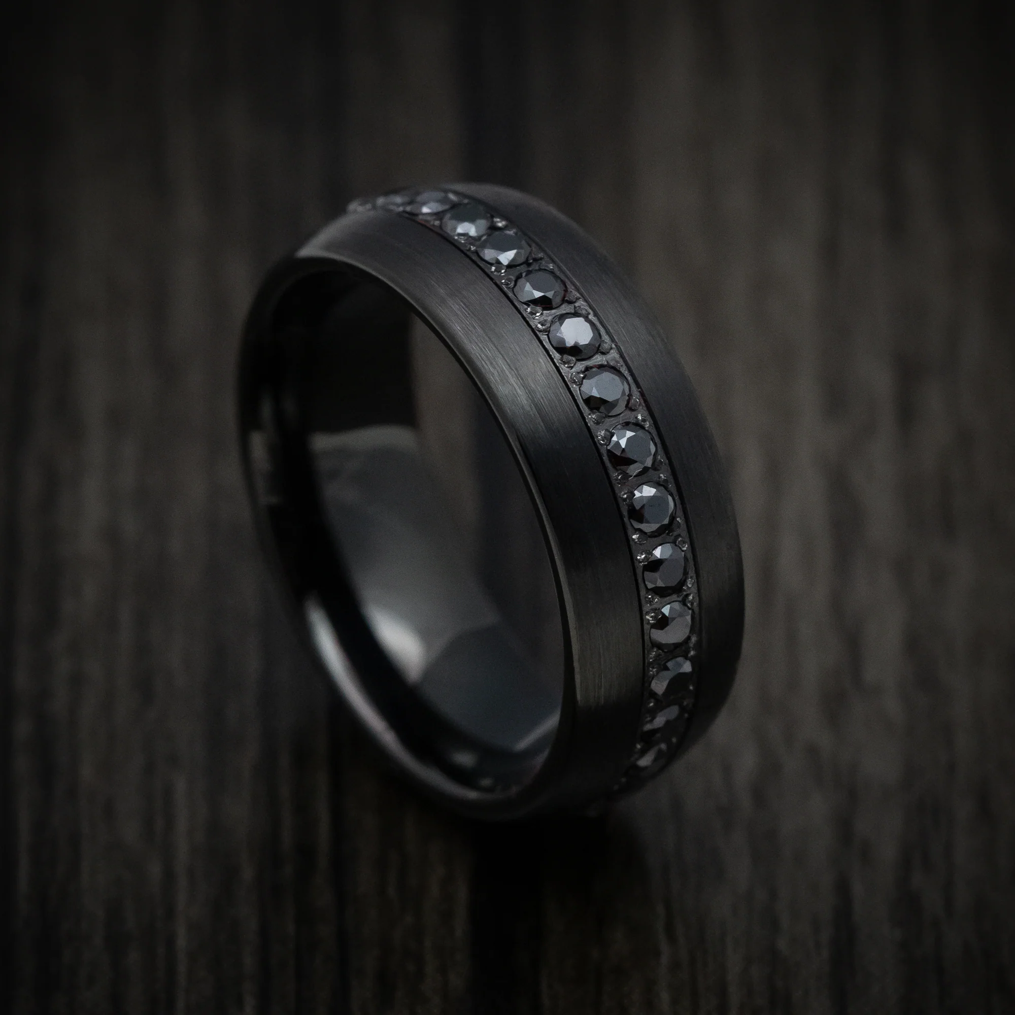 Black Tungsten Men's Ring with Black Stones Band