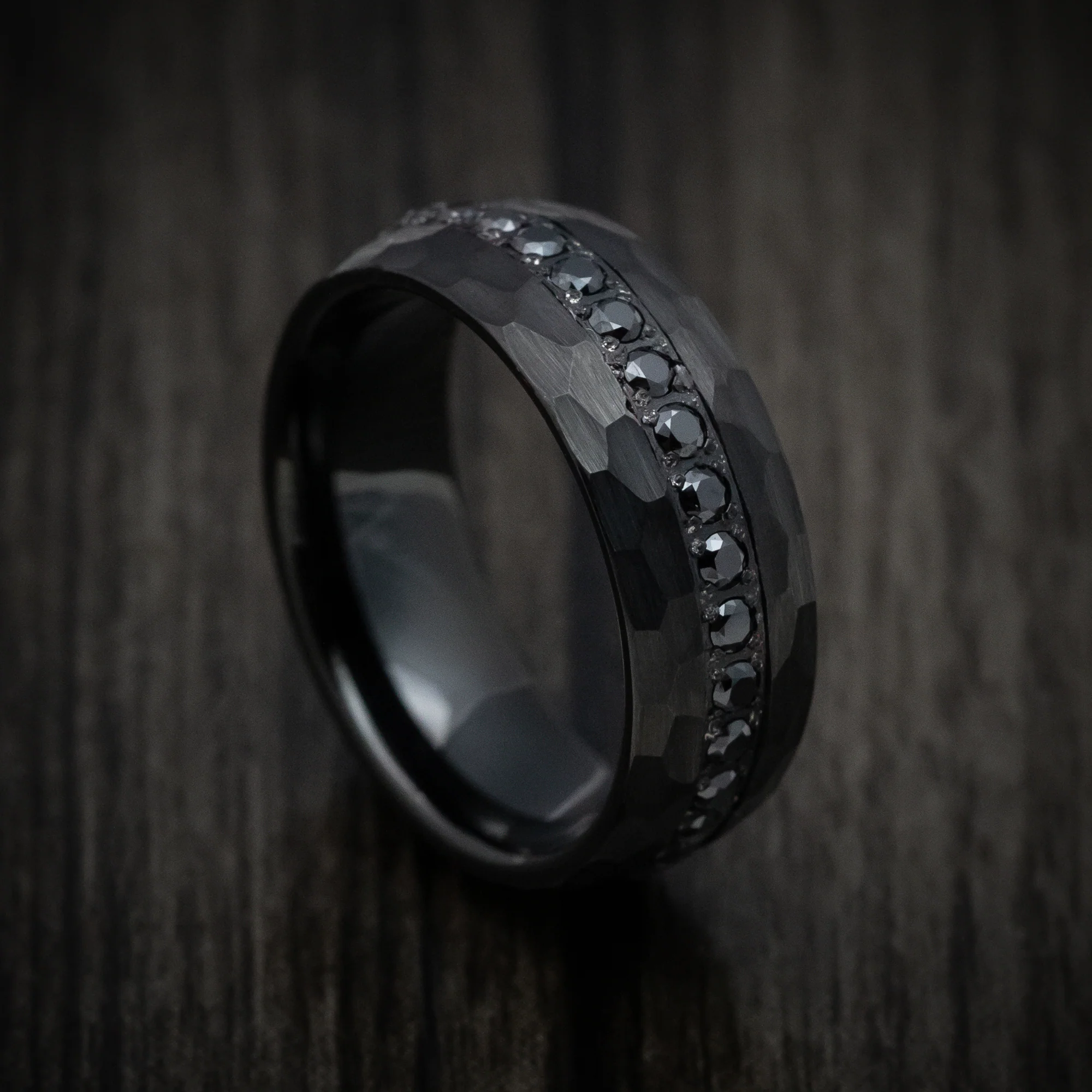 Black Tungsten Men's Ring with Black Stones Band