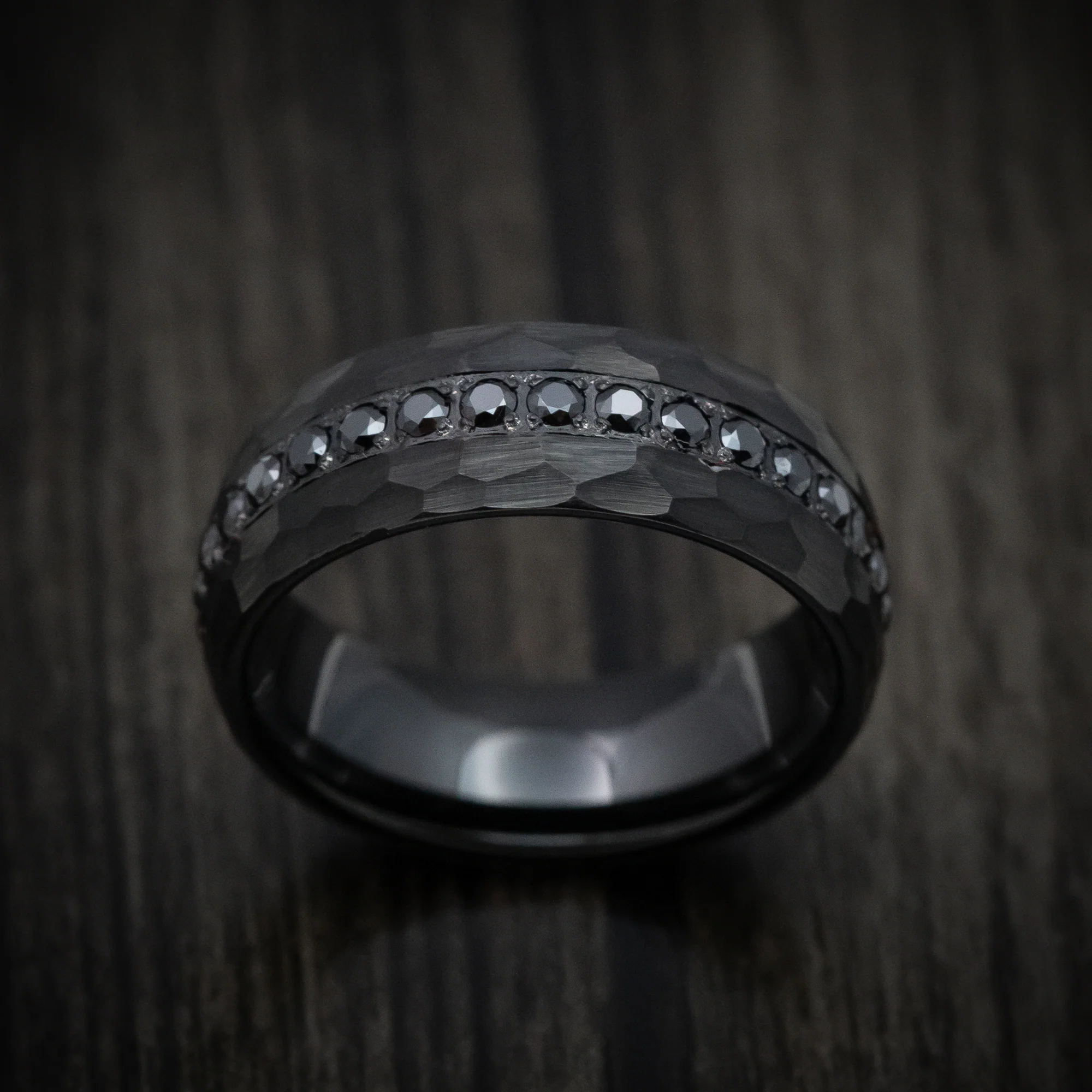 Black Tungsten Men's Ring with Black Stones Band - Image 2