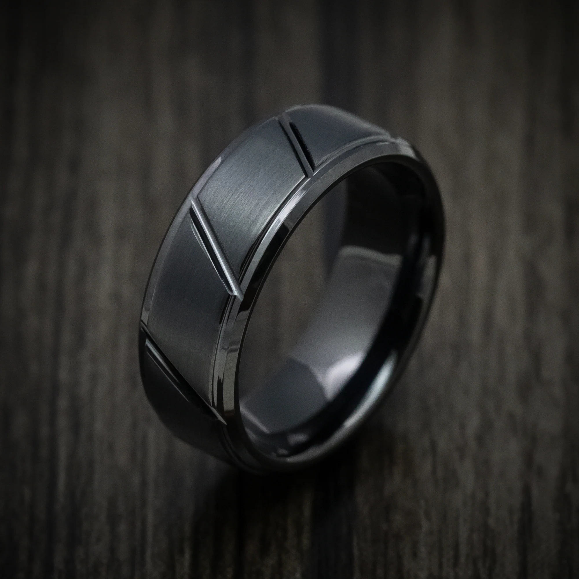 Black Tungsten Men's Ring with Geometric Pattern - Image 3