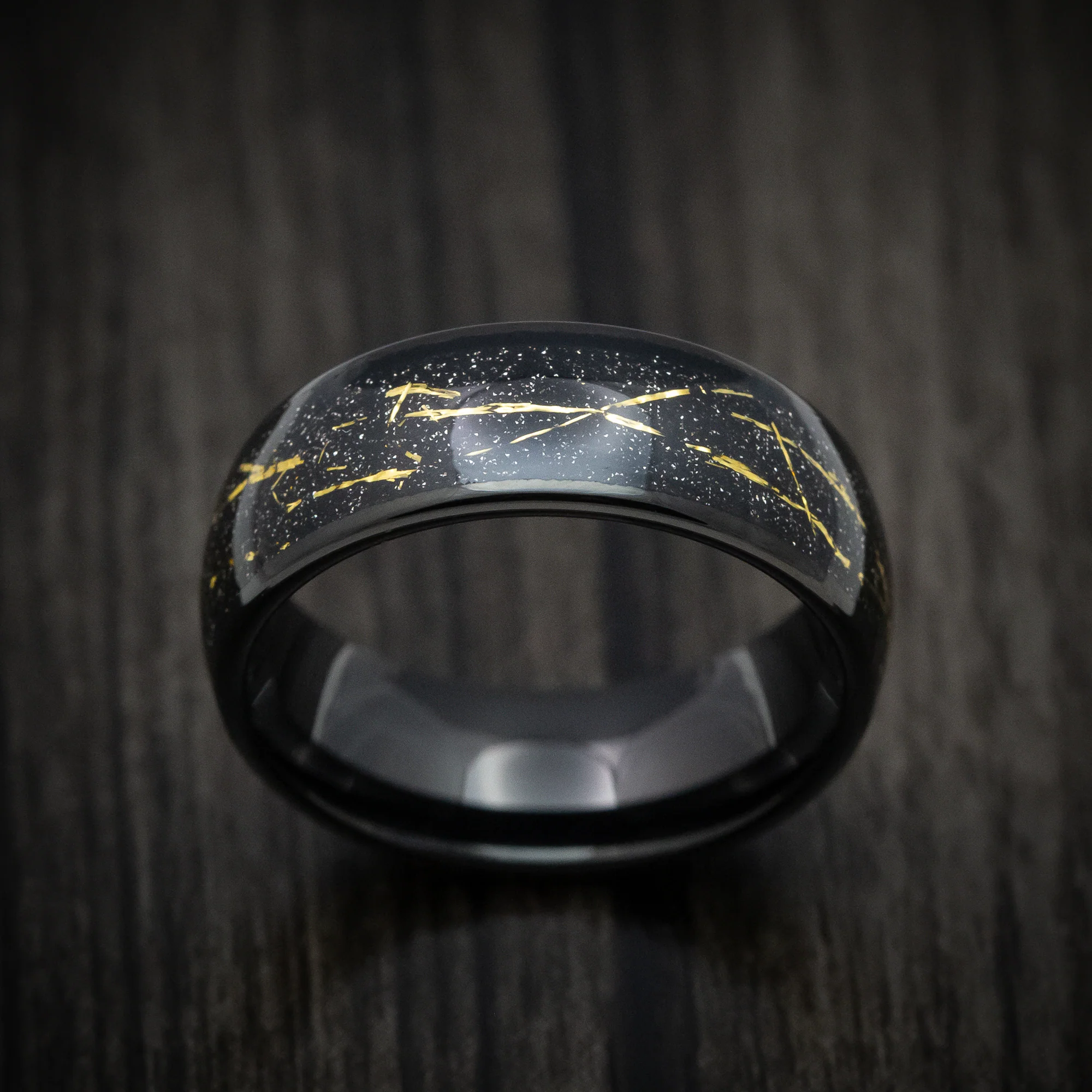 Black Tungsten Men's Ring with Golden Galaxy Inlay Band - Image 2