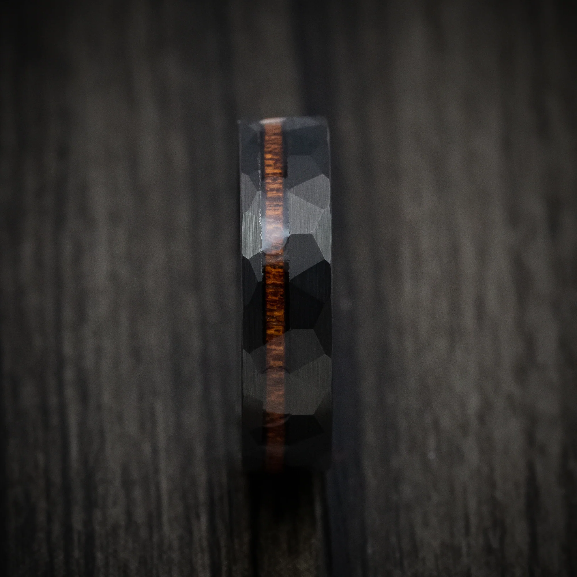 Black Tungsten Men's Ring with Koa Wood Inlay Band - Image 3