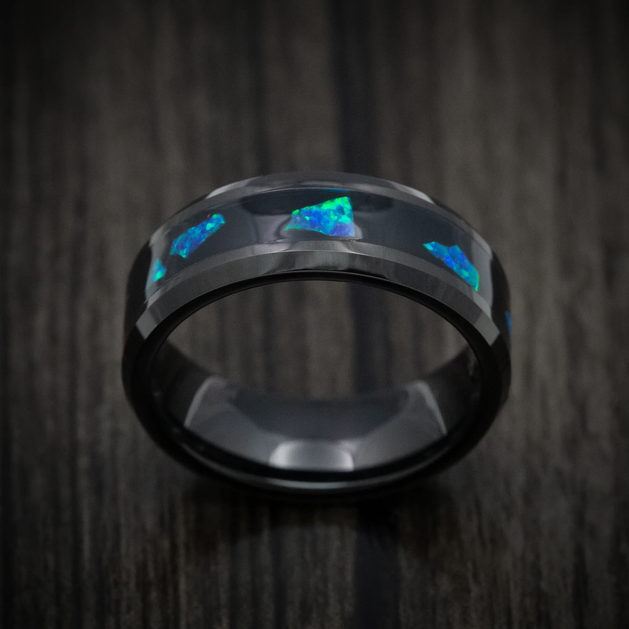 Black Tungsten Men's Ring with Opal Chunk Inlay - Image 2