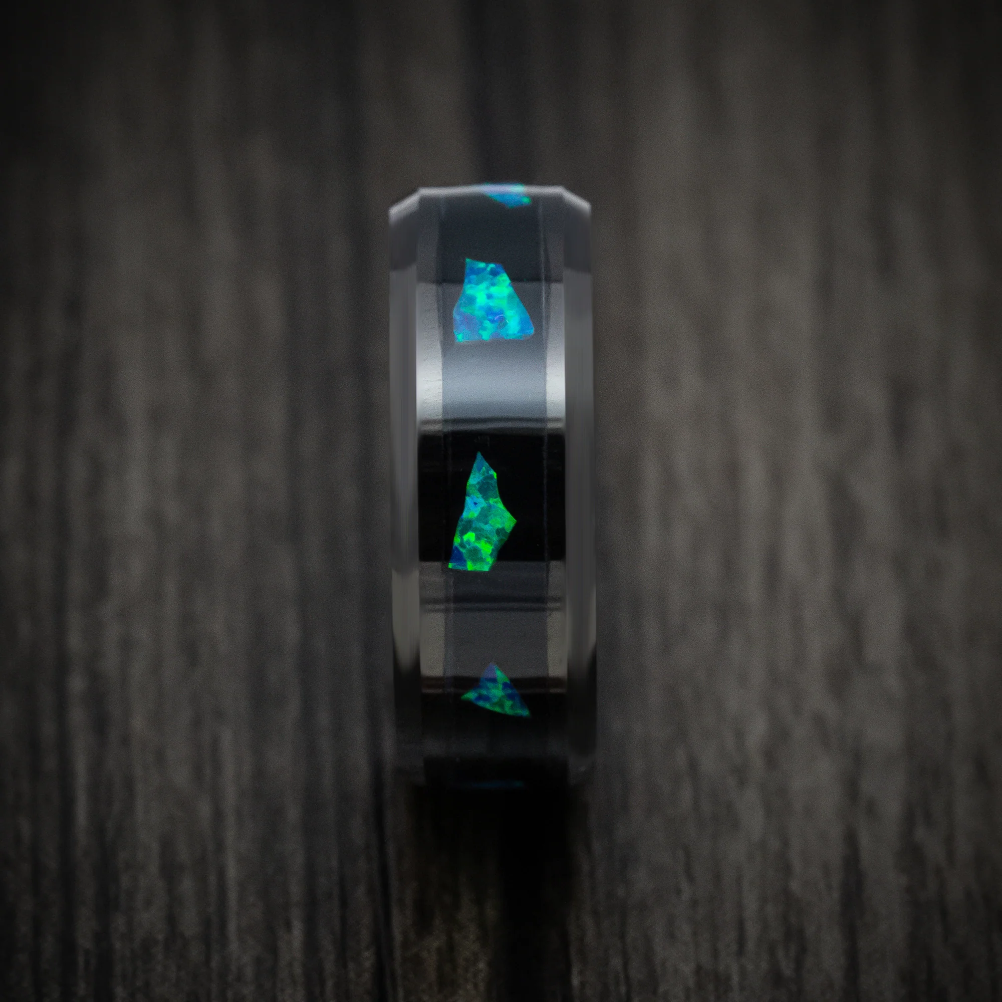 Black Tungsten Men's Ring with Opal Chunk Inlay - Image 3