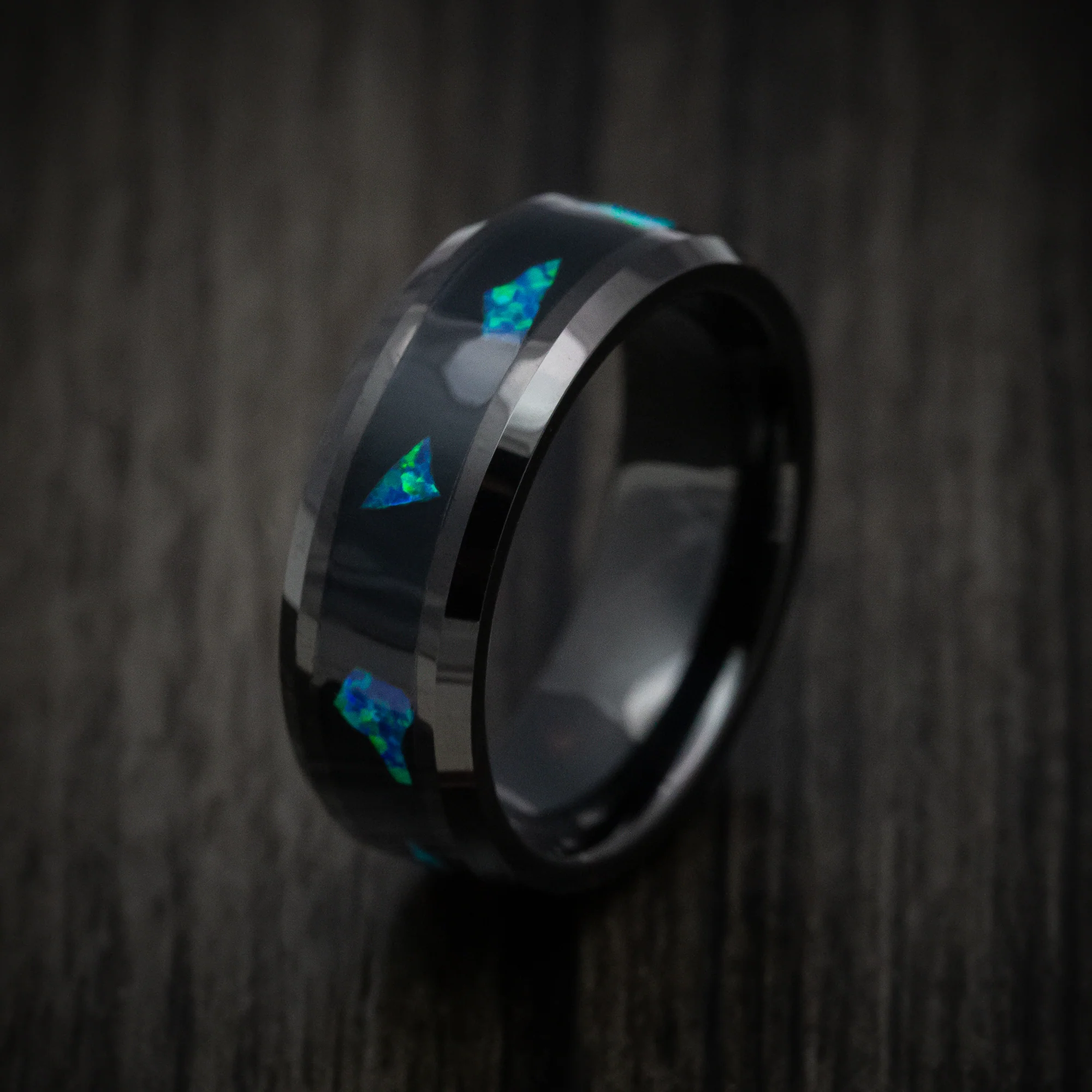 Black Tungsten Men's Ring with Opal Chunk Inlay - Image 4