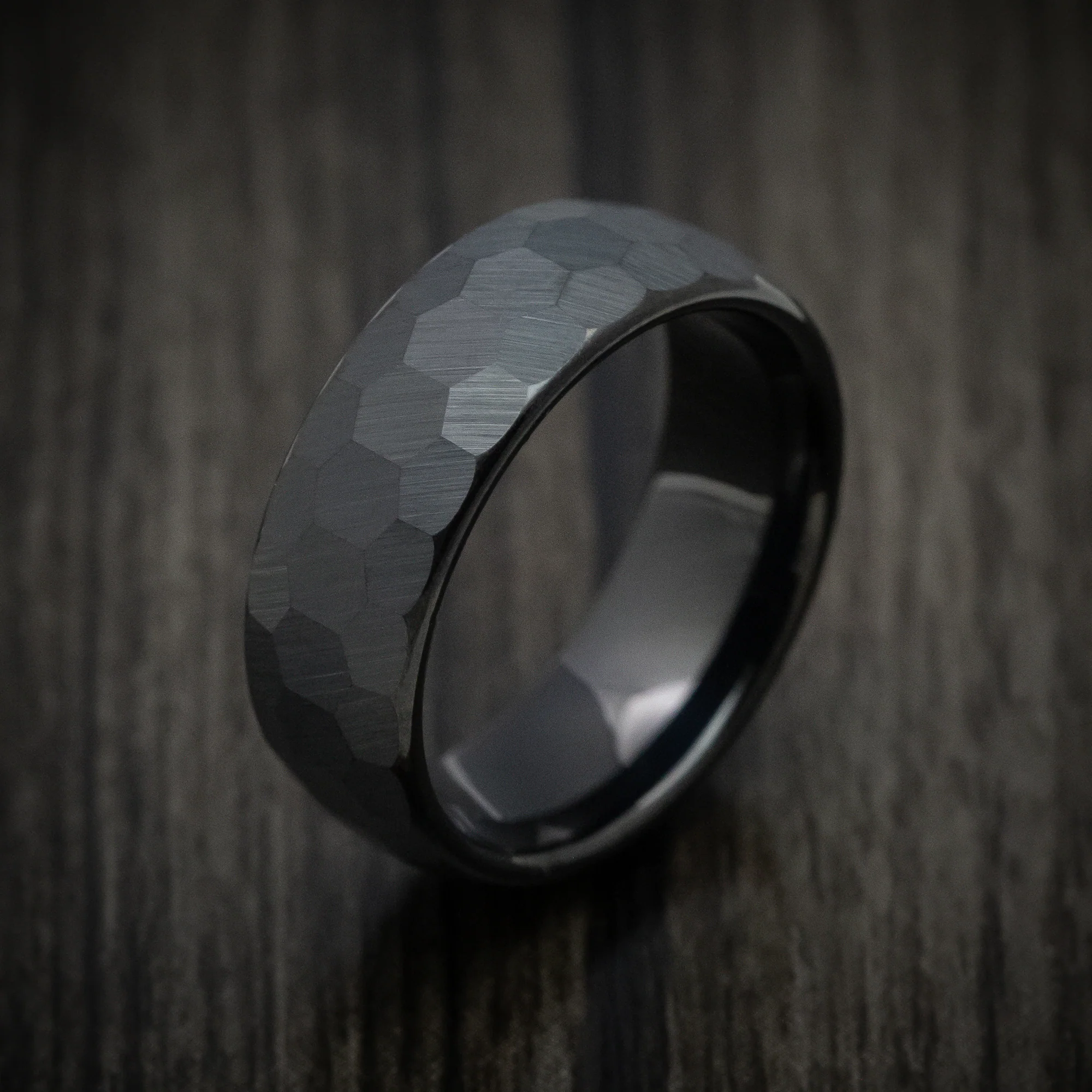 Black Tungsten Men's Ring with Rock Hammer Finish - Image 3