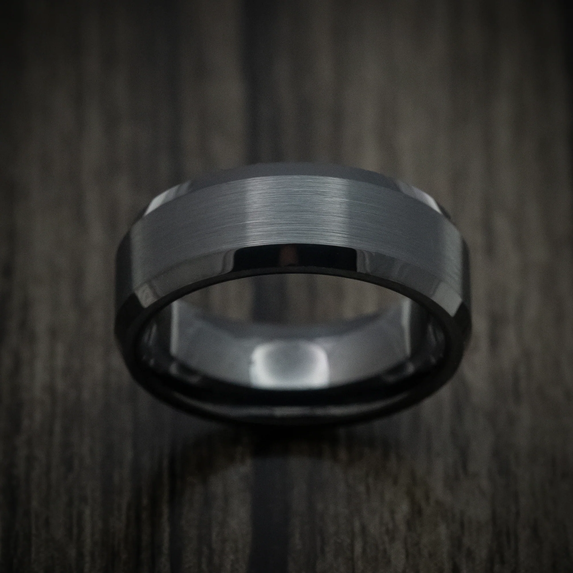 Black Tungsten Men's Ring with Satin Finish Band - Image 2