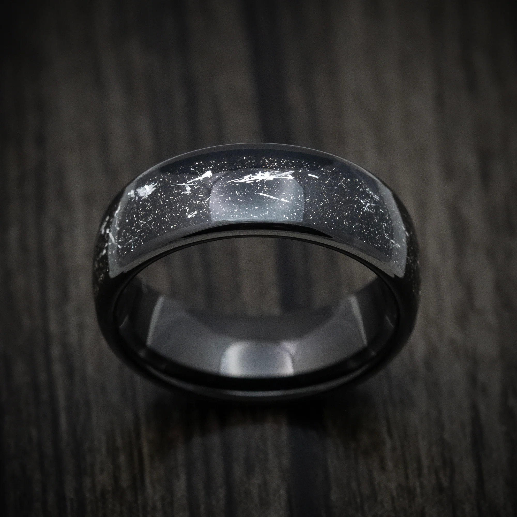 Black Tungsten Men's Ring with Silver Galaxy Inlay Band - Image 2