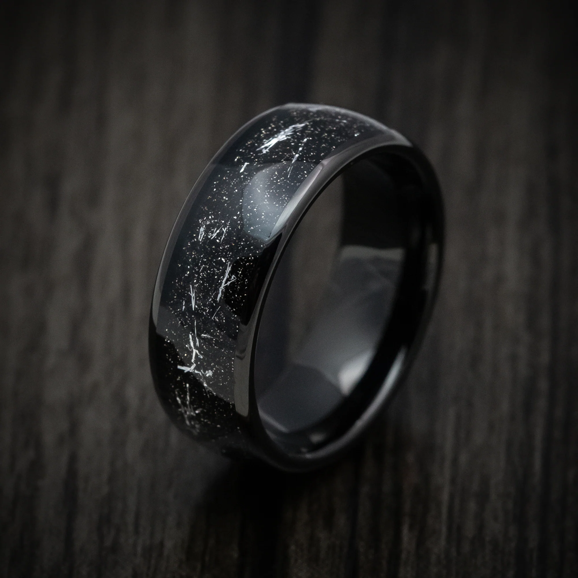 Black Tungsten Men's Ring with Silver Galaxy Inlay Band - Image 4