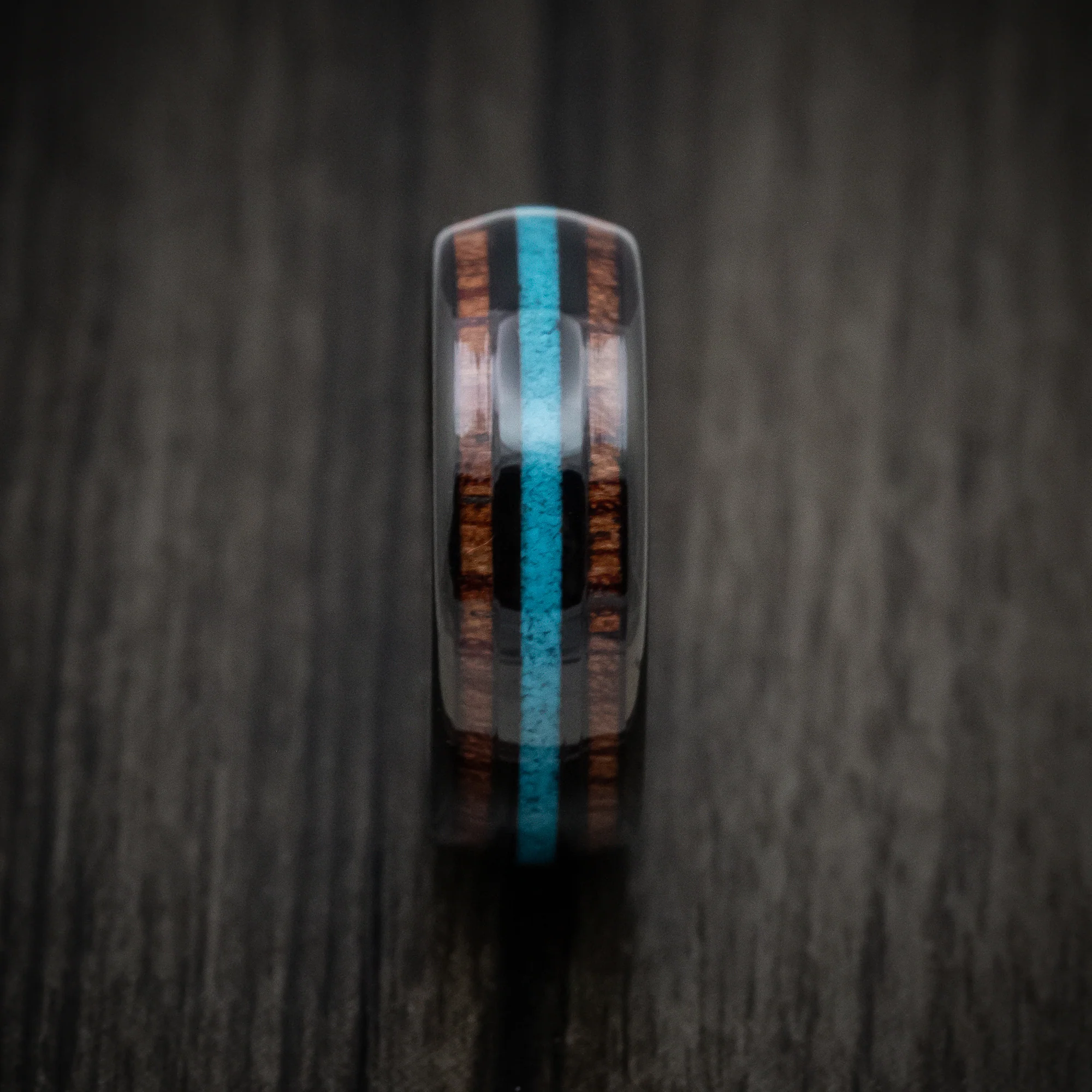 Black Tungsten Men's Ring with Turquoise and Koa Wood Inlays Band - Image 3