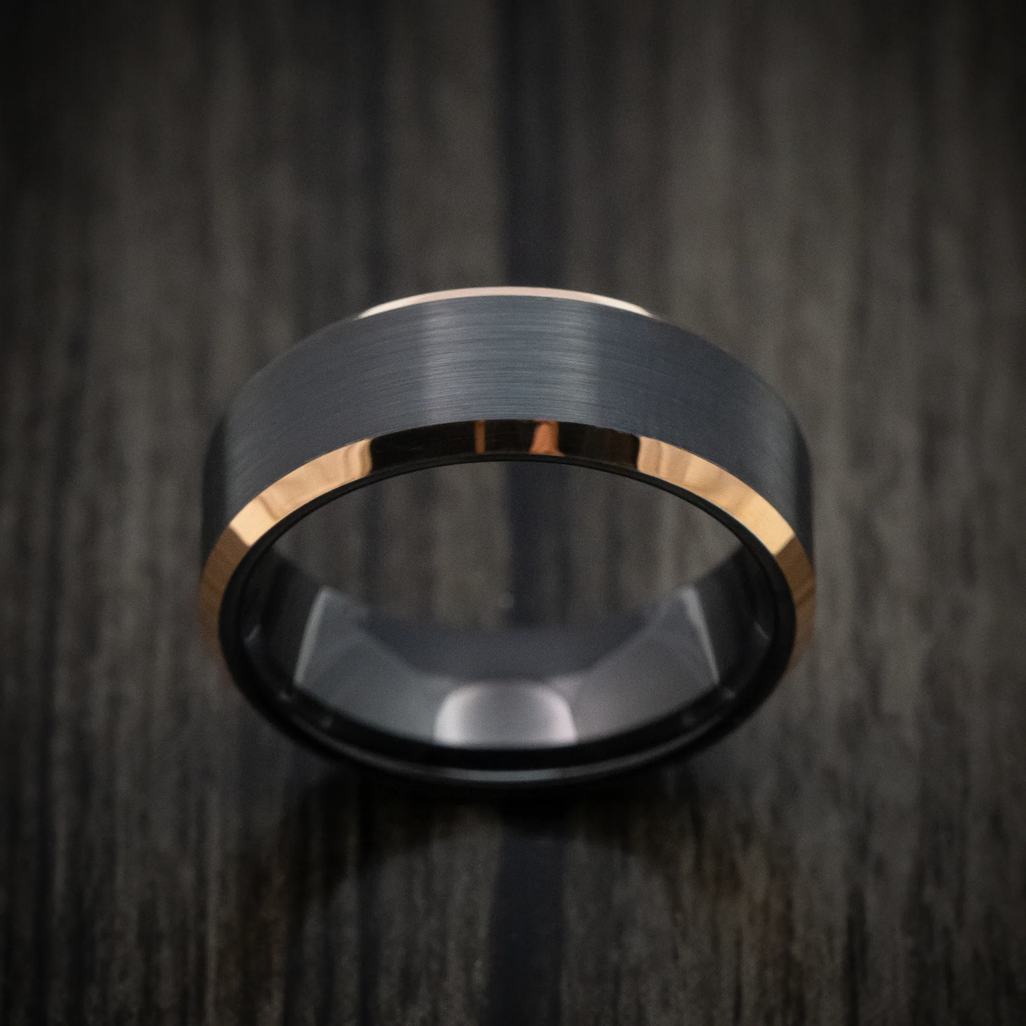 Black Tungsten Men's Ring with Golden Tungsten Edges Band - Image 2