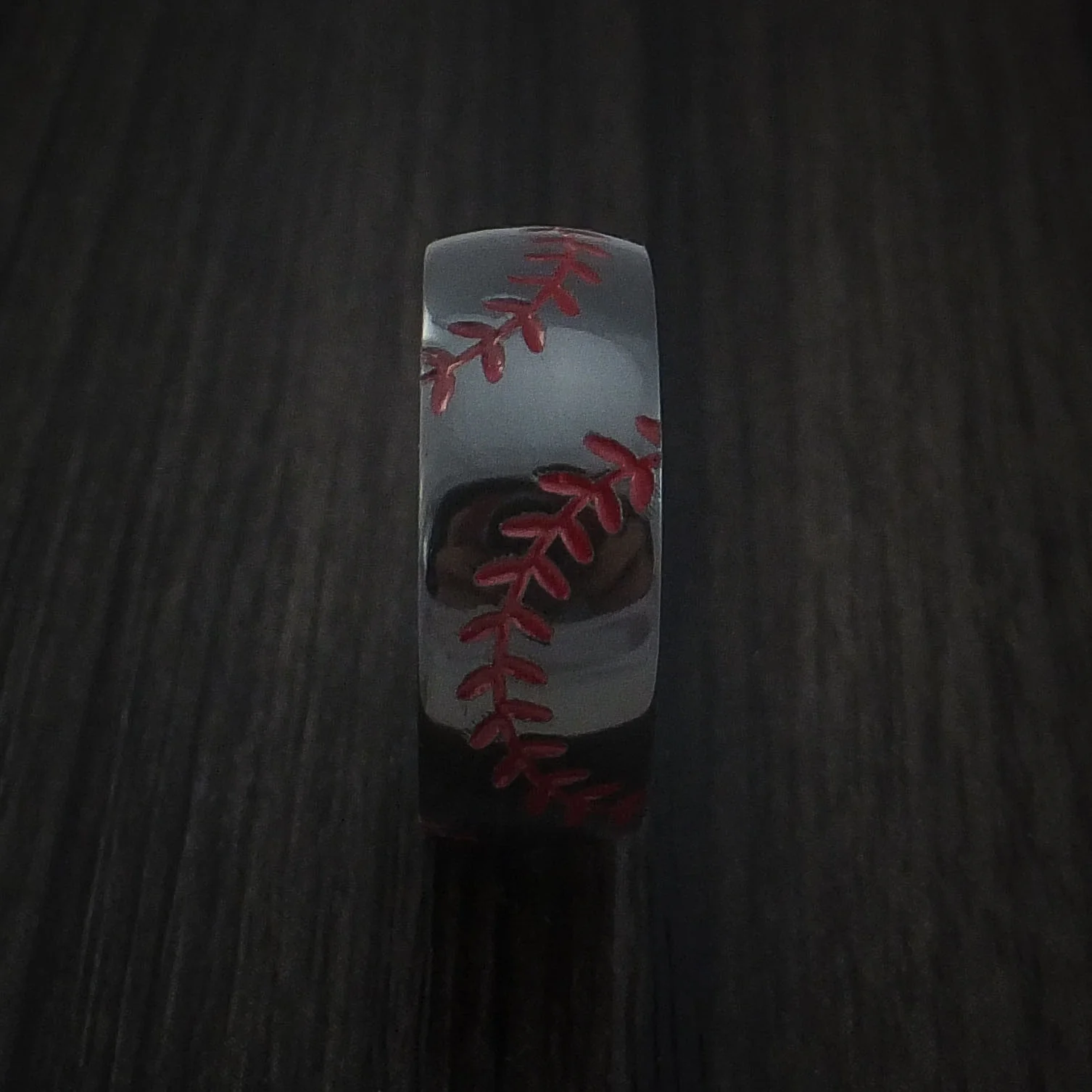 Black Zirconium Baseball Men's Ring with Double Stitching Polish Finish - Image 3
