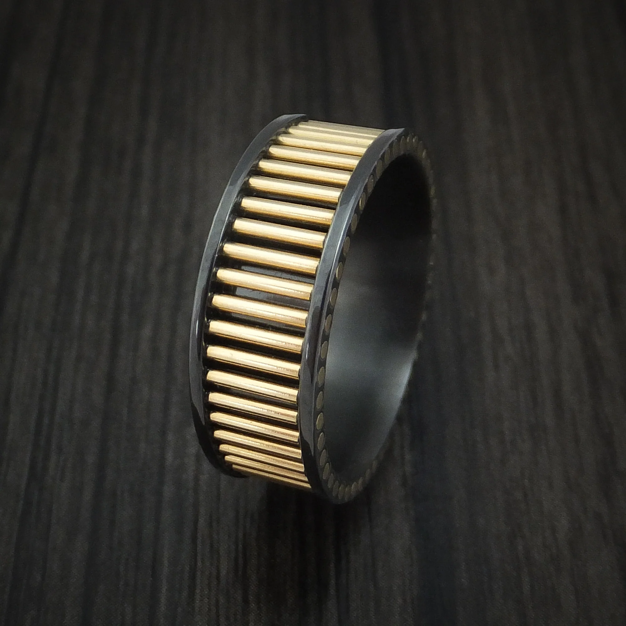Black Zirconium and 14K Yellow Gold Rods Men's Ring Custom Made Band - Image 4