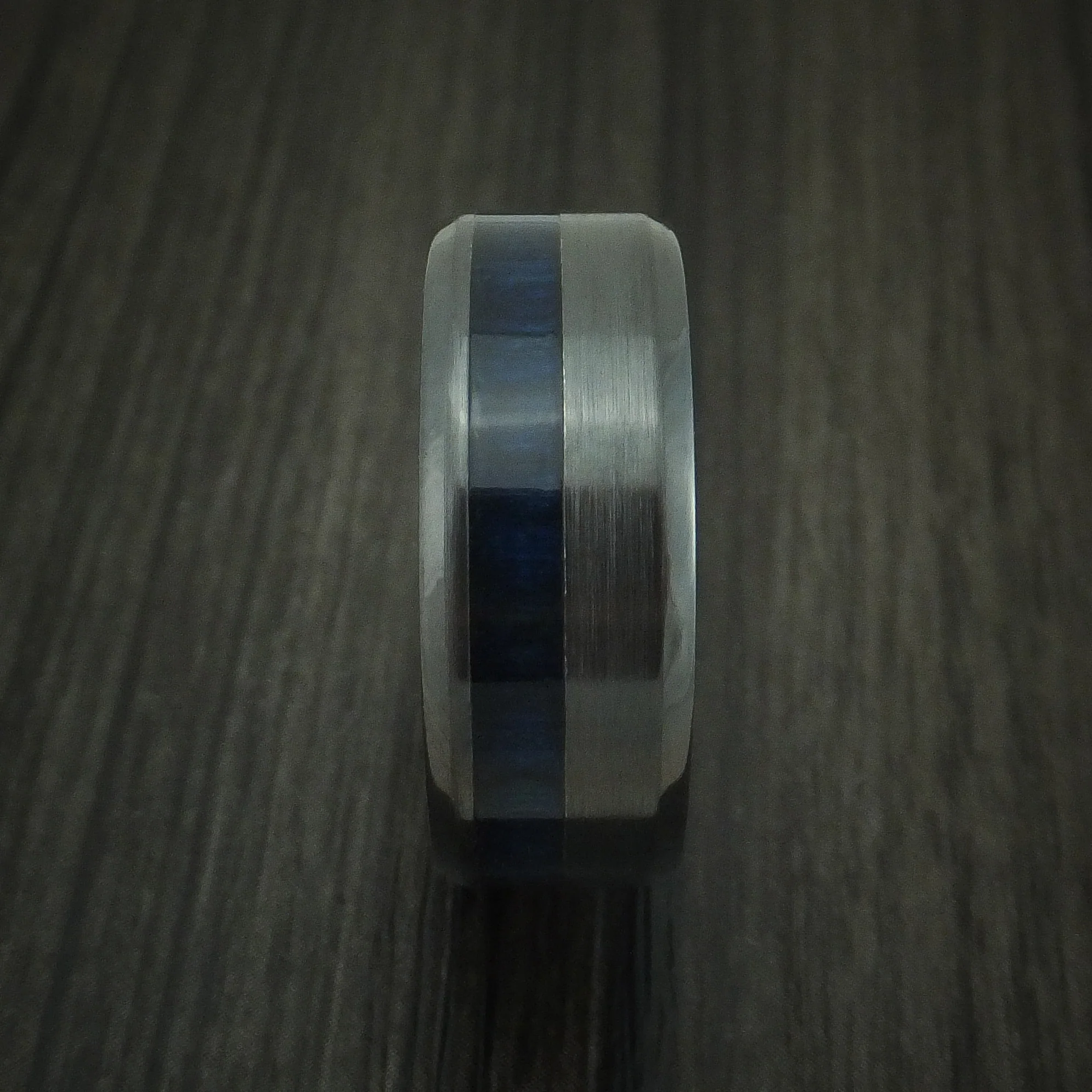 Black Zirconium and Blueberry Wood Men's Ring Custom Made Band - Image 2