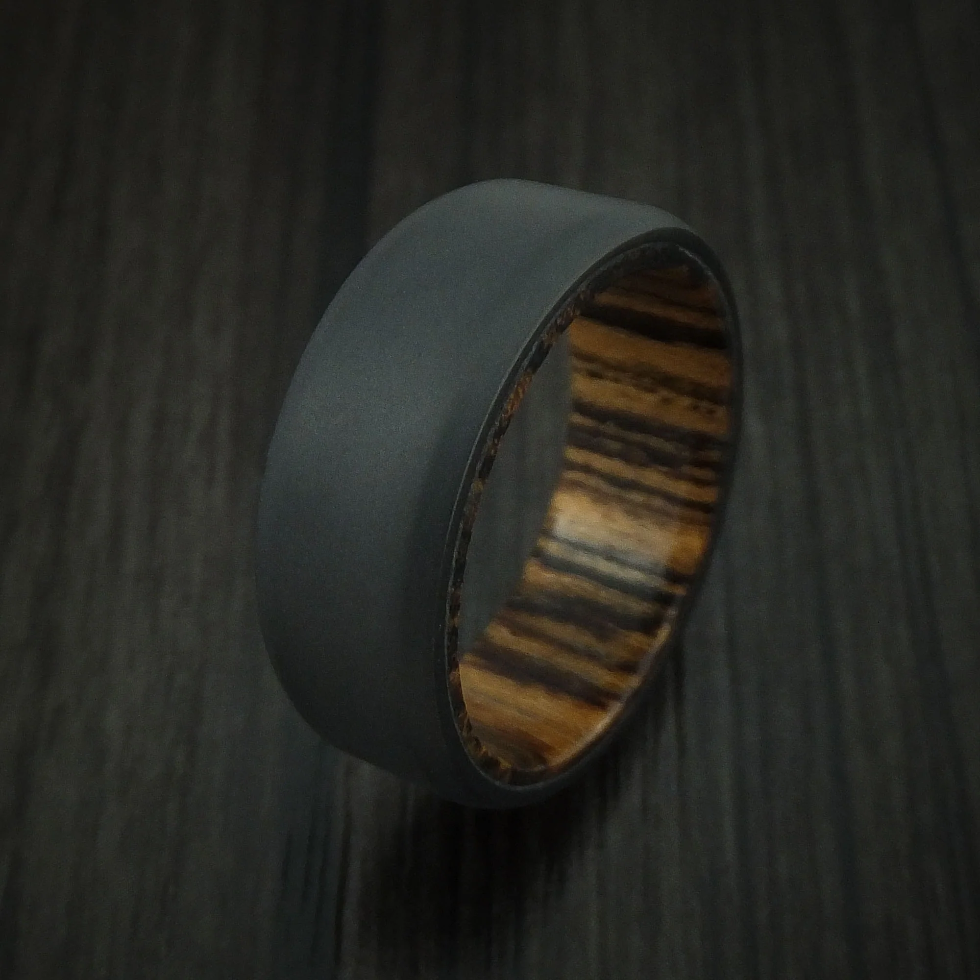 Black Zirconium and Hardwood Sleeve Men's Ring Custom Made - Image 4