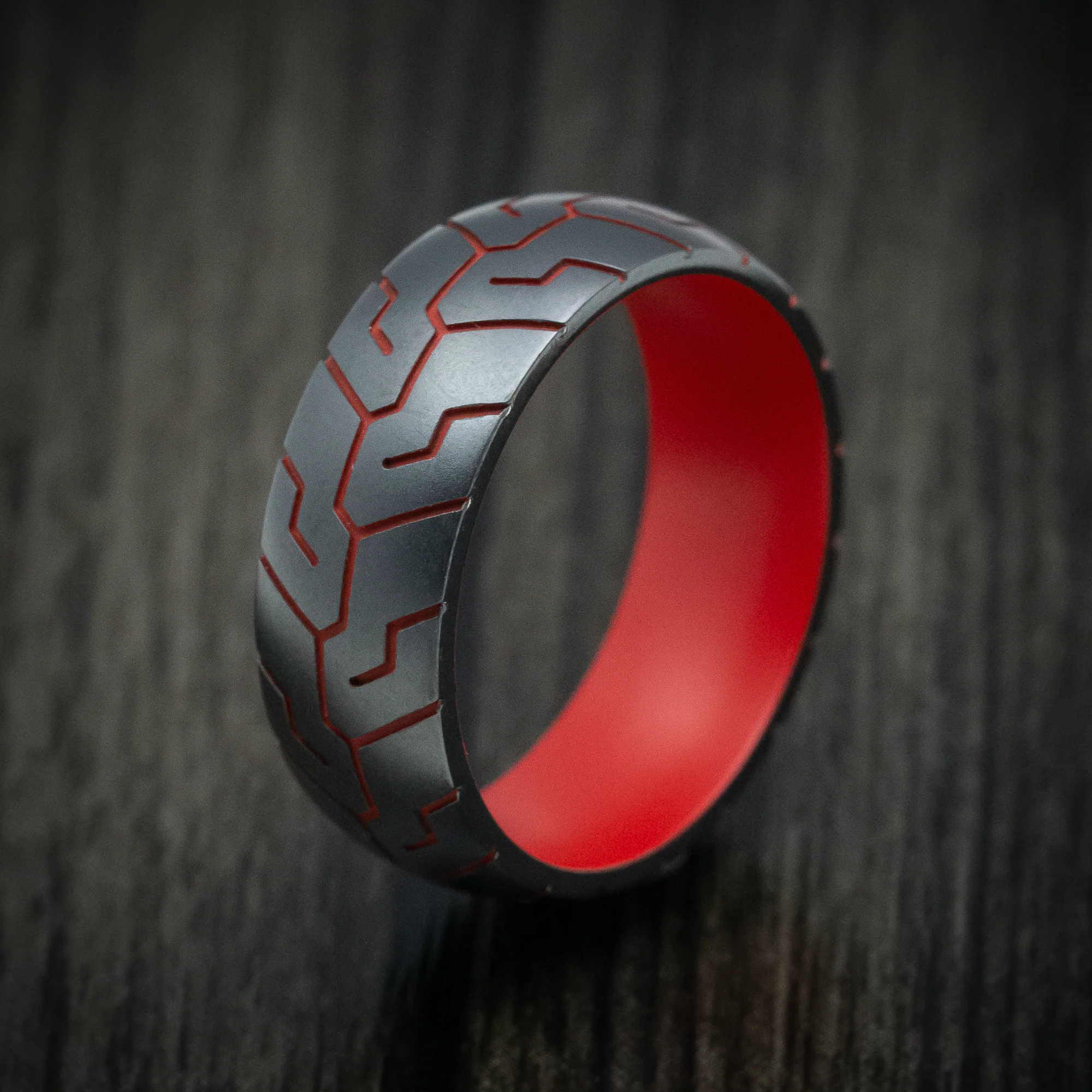 Black Zirconium and Cerakote Tire Tread Men's Ring Custom Made - Image 4