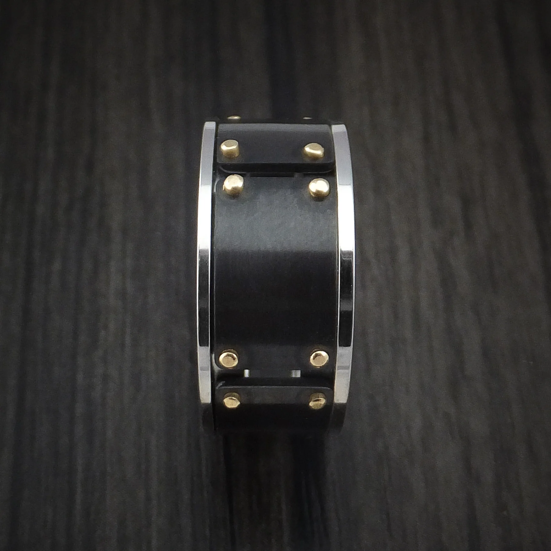 Black Zirconium and Cobalt Chrome Men's Ring with 14k Yellow Gold Custom Made Band - Image 3
