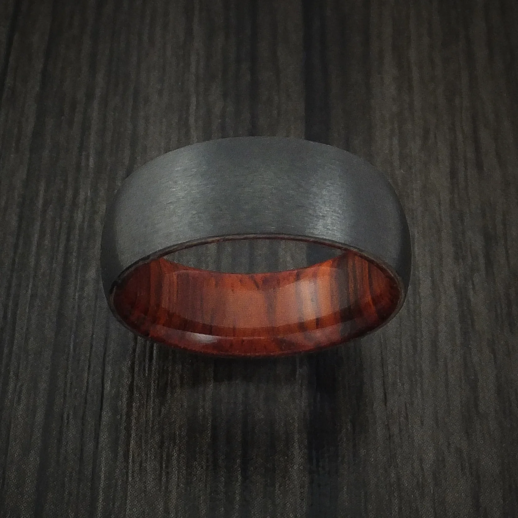 Black Zirconium and Hardwood Sleeve Men's Ring Custom Made - Image 2