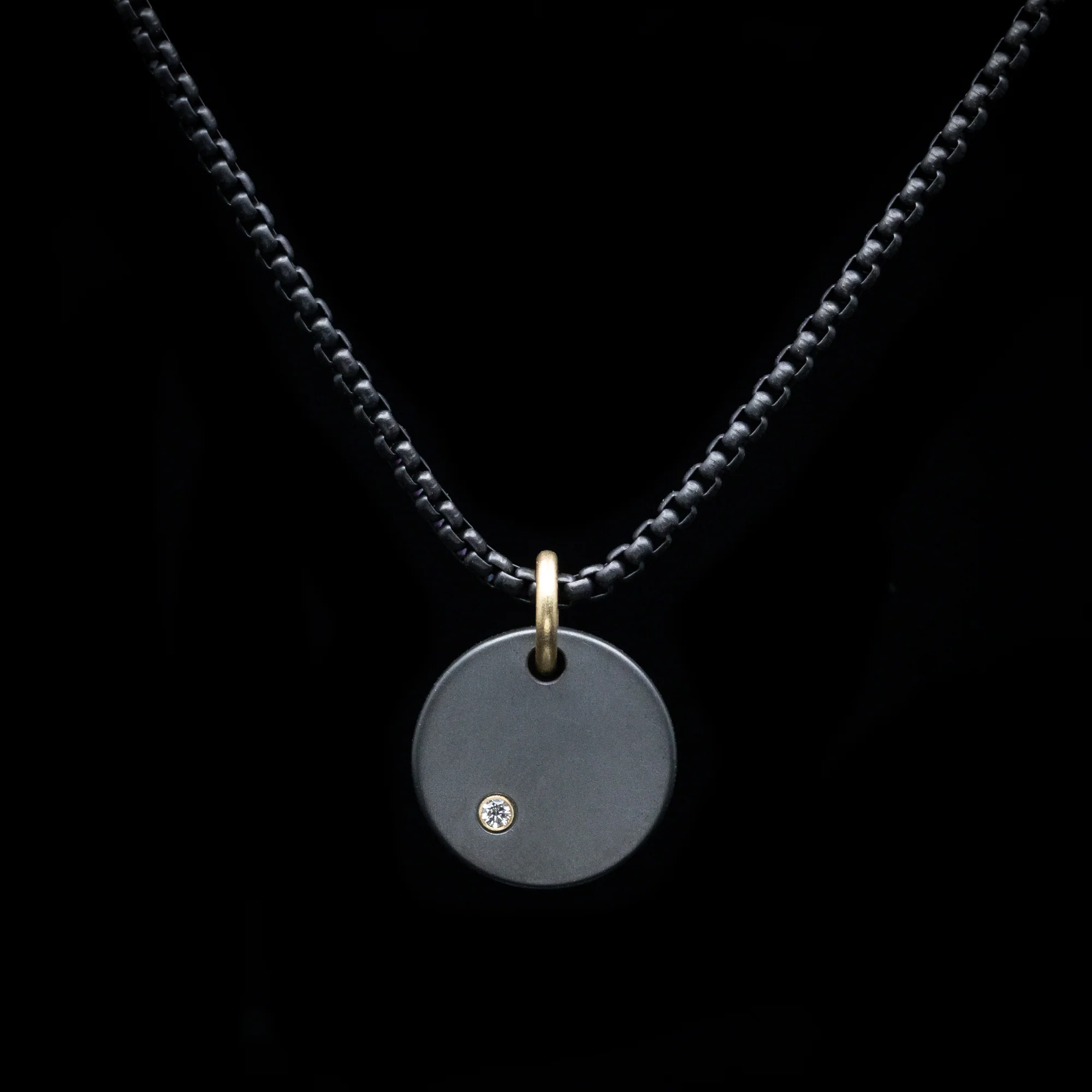 Black Zirconium and Diamond Round Pendant and Chain - Image 2