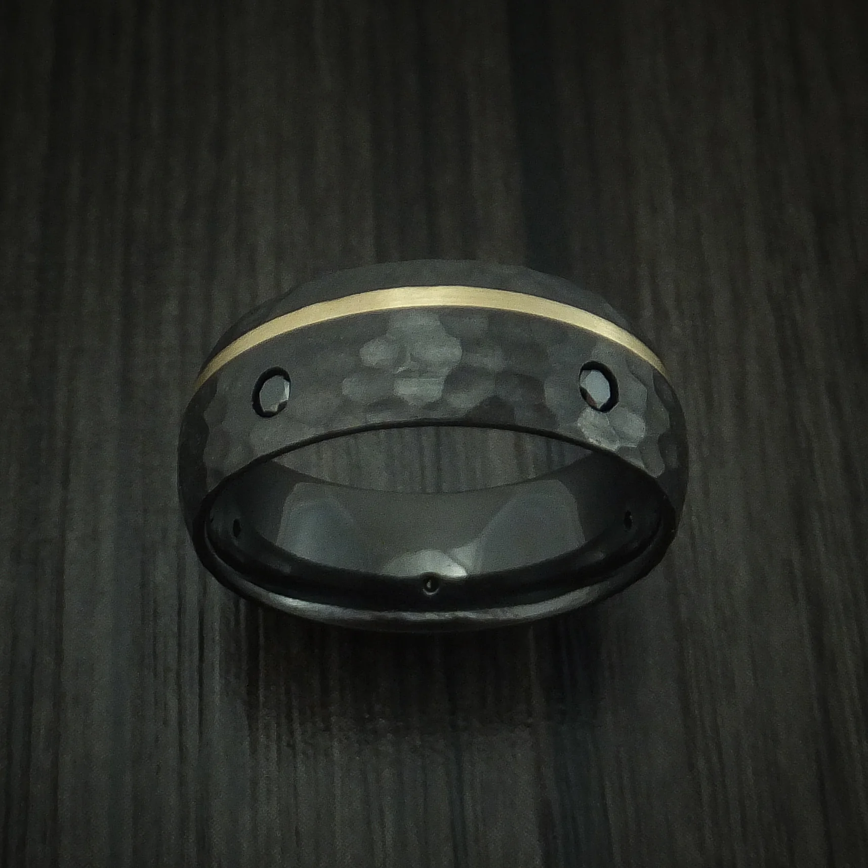 Black Zirconium and Gold Men's Ring with Black Diamonds Custom Made - Image 2