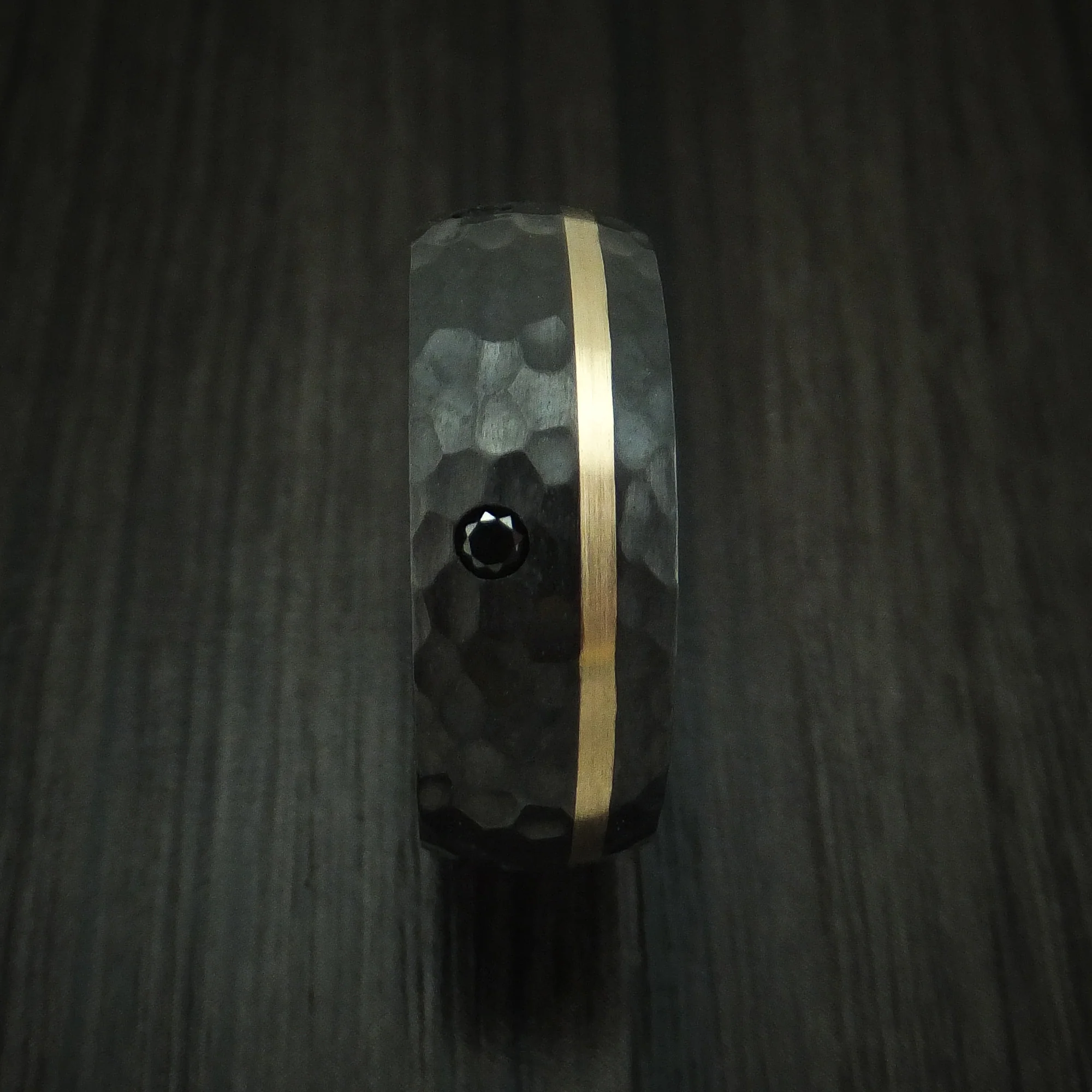 Black Zirconium and Gold Men's Ring with Black Diamonds Custom Made - Image 3