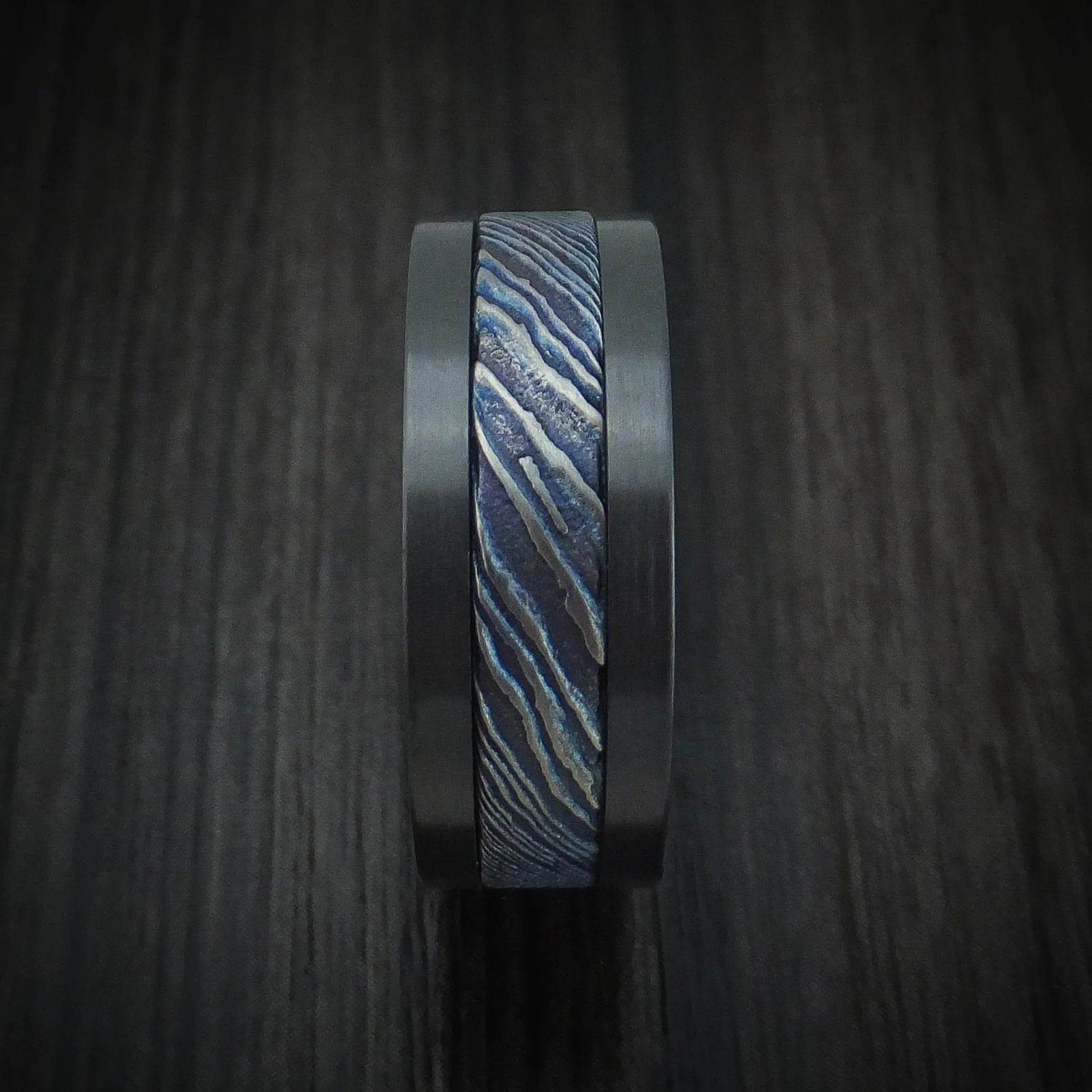 Black Zirconium and Kuro-Ti Heat-Treated Titanium Damascus Men's Ring Custom Made Band - Image 3