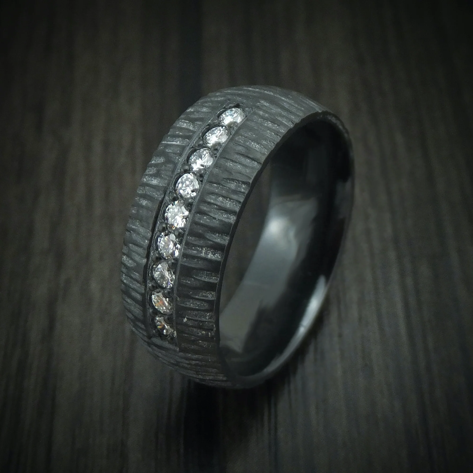 Black Zirconium and Lab Diamond Men's Ring Custom Made - Image 4