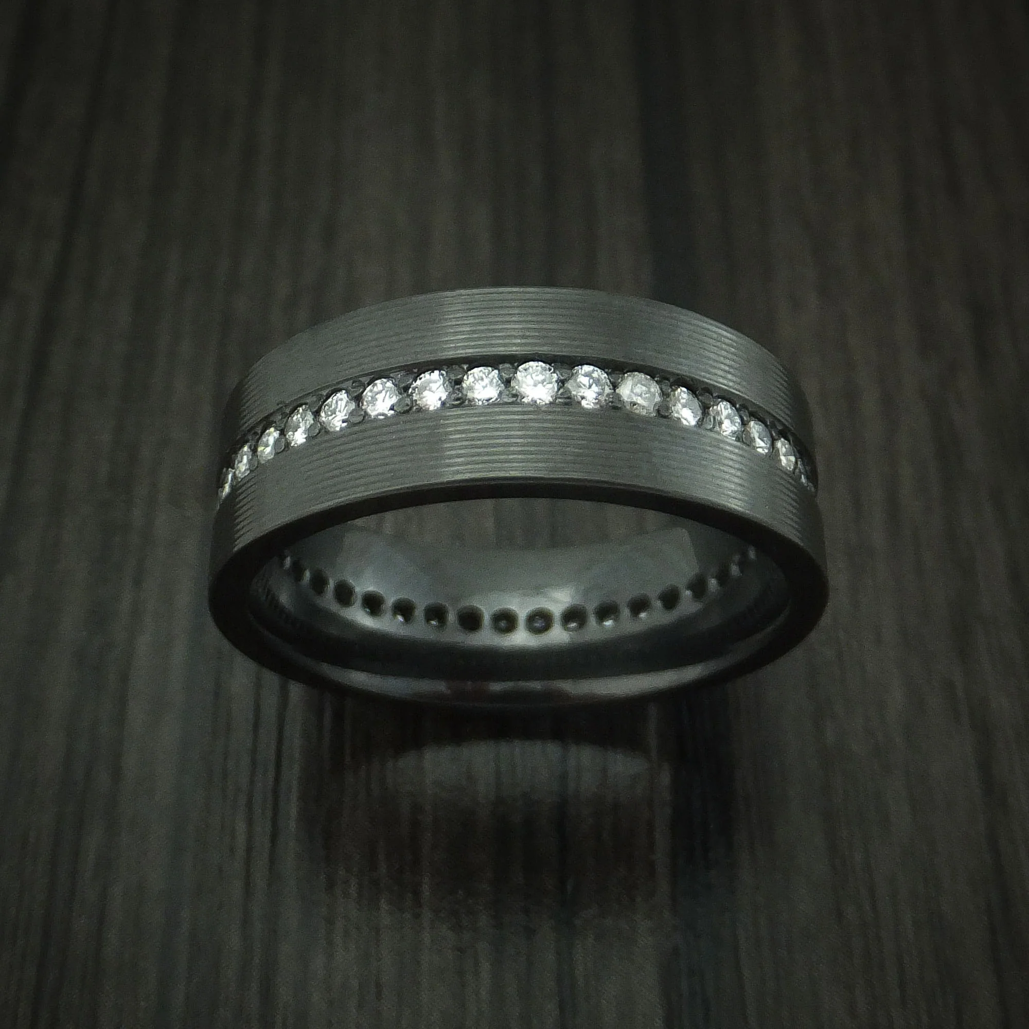 Black Zirconium And Lab Diamonds Eternity Men's Ring Custom Made Band - Image 2