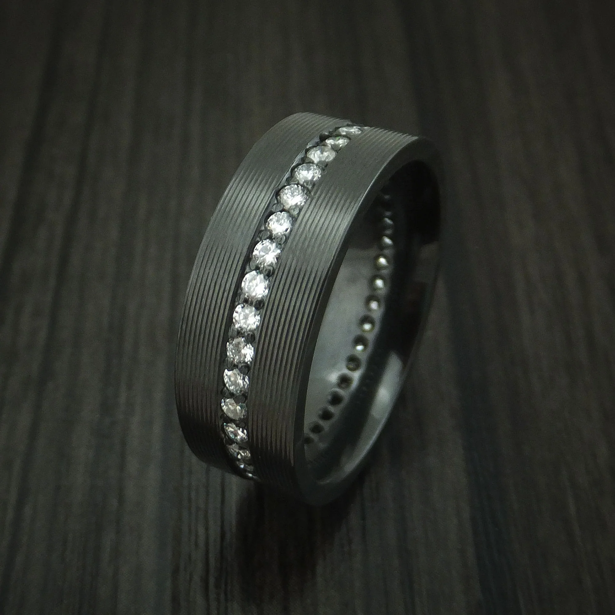 Black Zirconium And Lab Diamonds Eternity Men's Ring Custom Made Band - Image 4