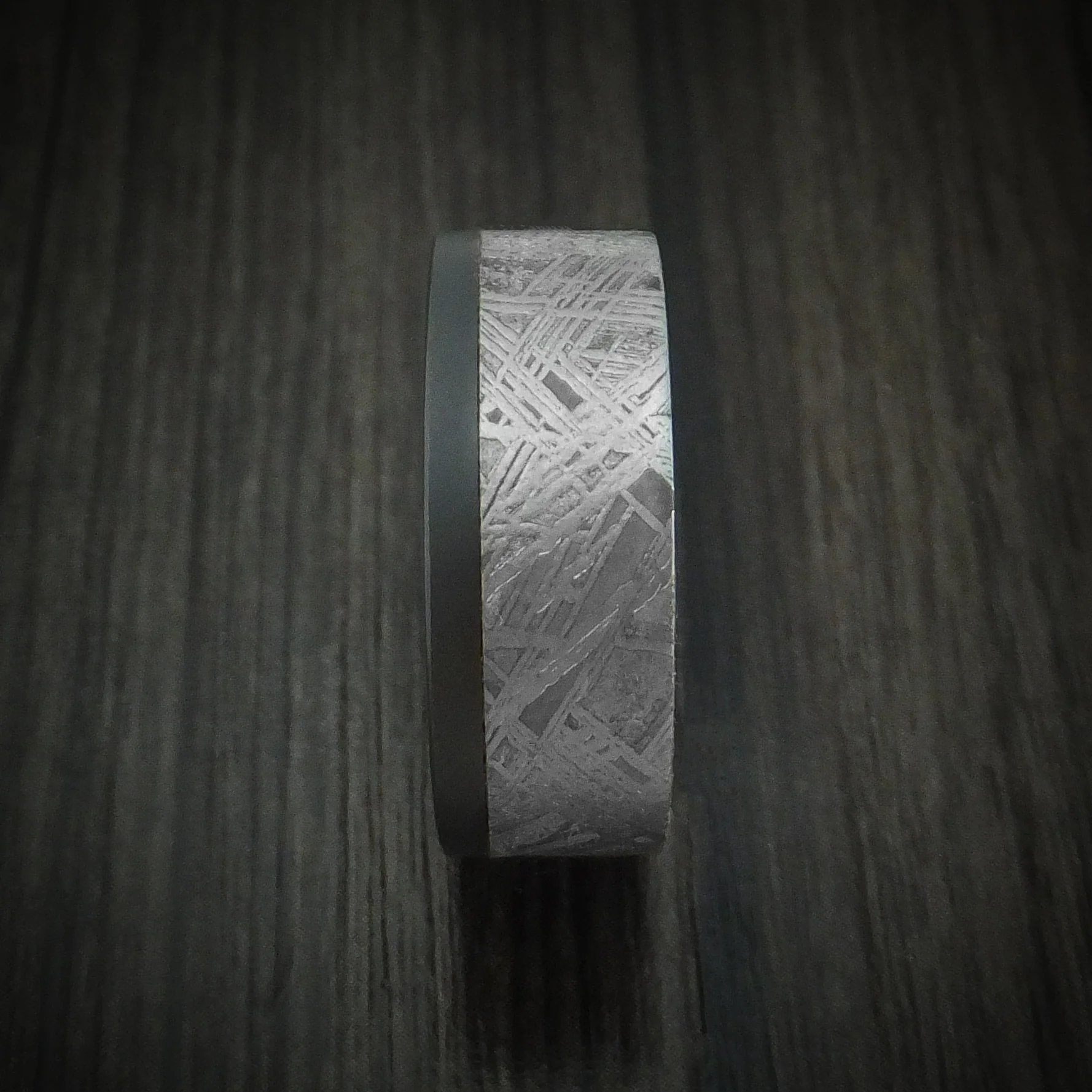 Black Zirconium and Meteorite Men's Ring with Hardwood Sleeve Custom Made Band - Image 3
