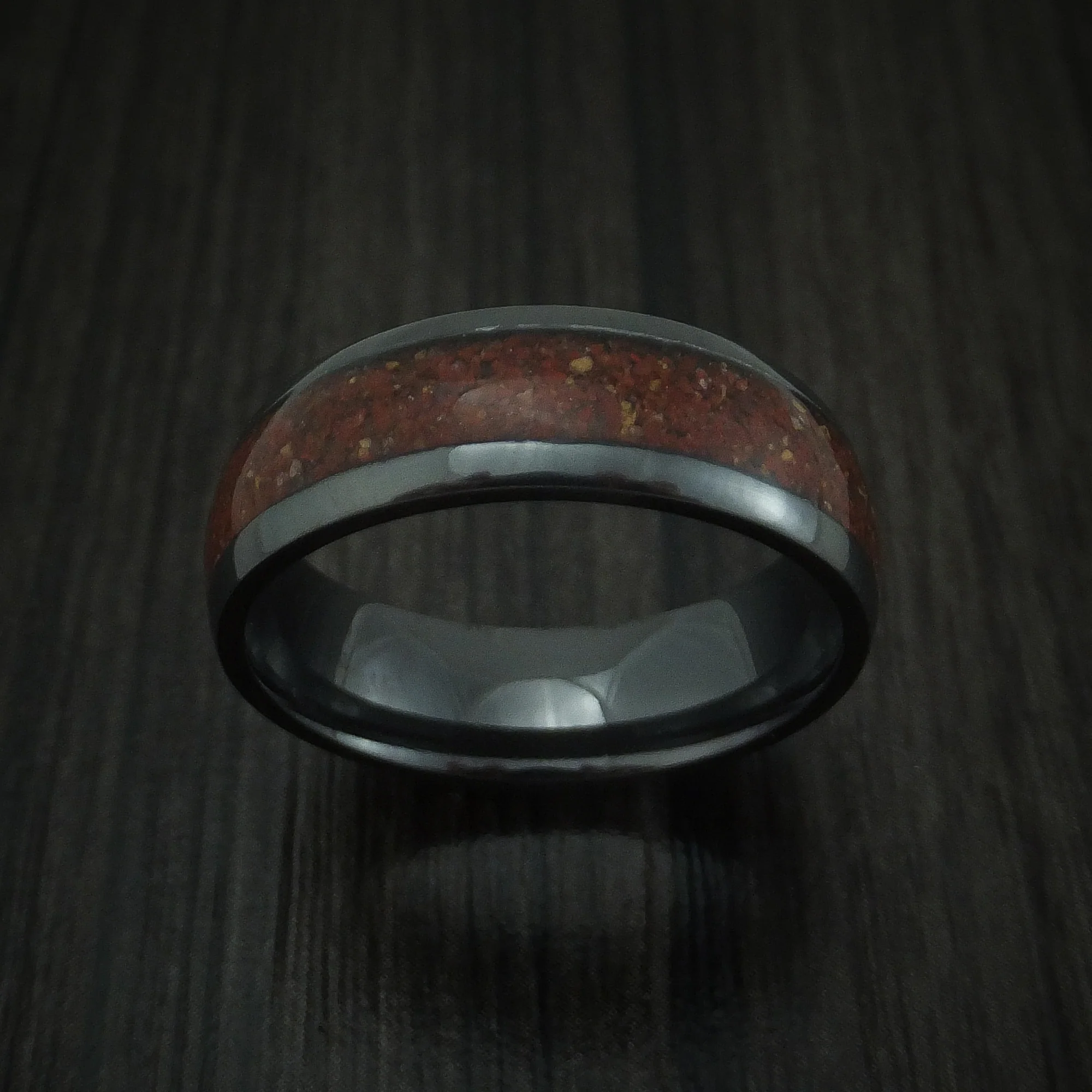 Black Zirconium And Mixed Dinosaur Bone Men's Ring Custom Made Fossil Band - Image 2