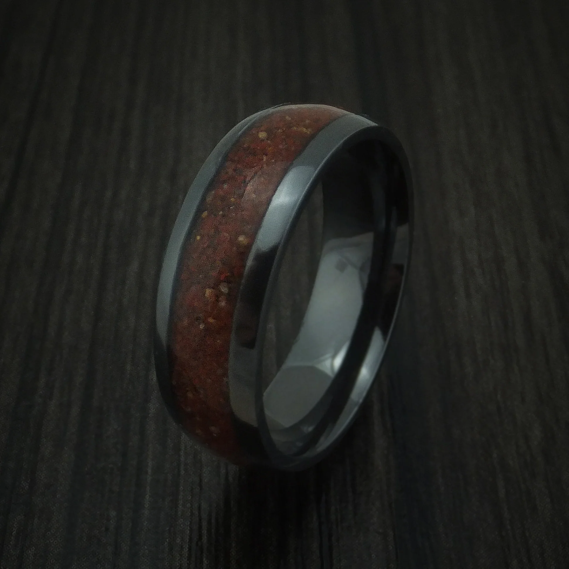 Black Zirconium And Mixed Dinosaur Bone Men's Ring Custom Made Fossil Band - Image 4