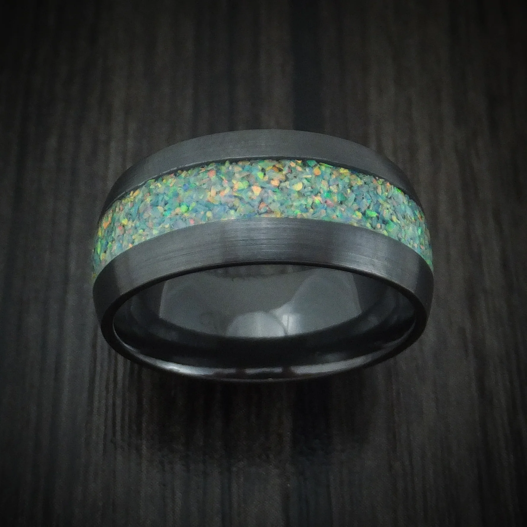 Black Zirconium and Opal Custom Made Men's Band - Image 2