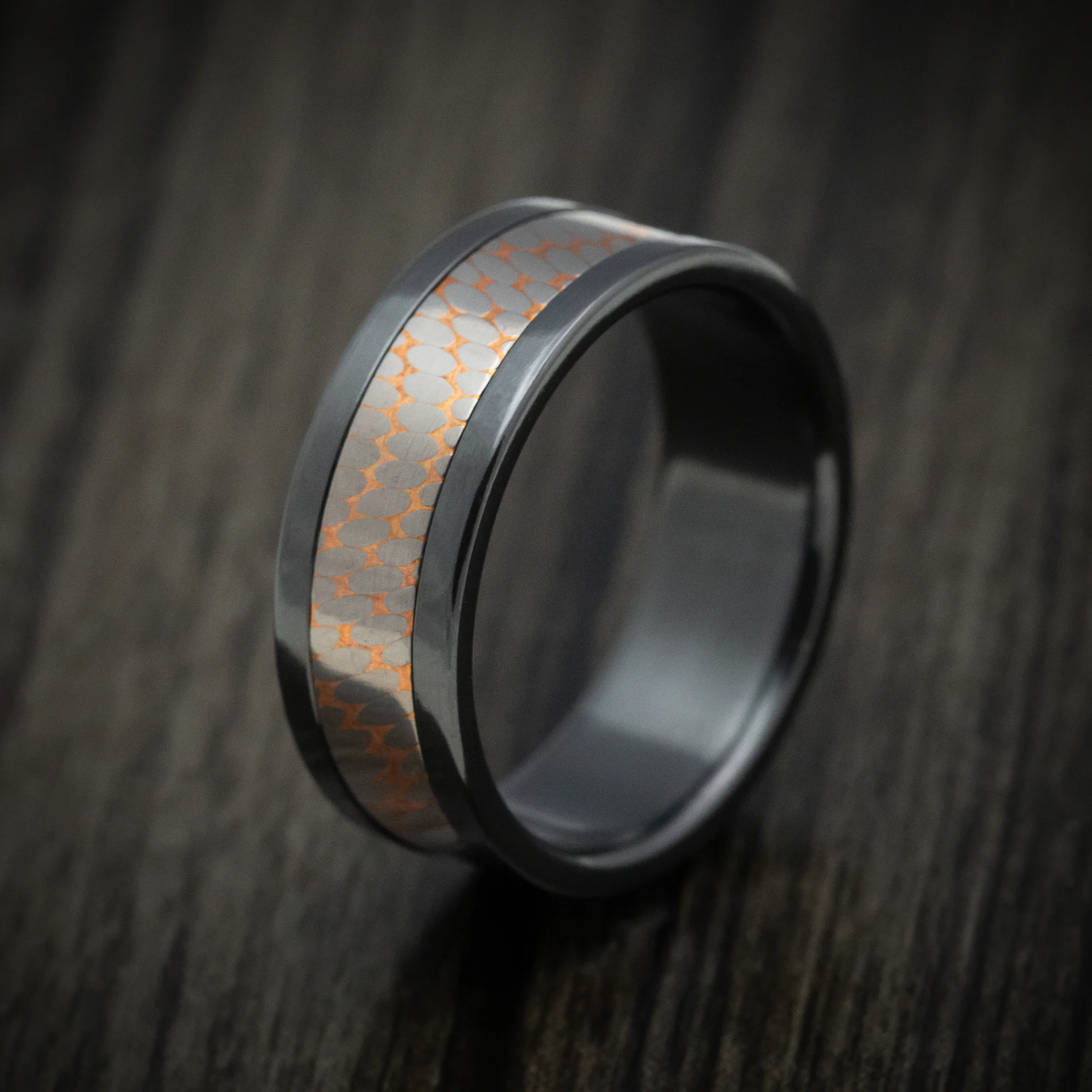 Black Zirconium And Superconductor Men's Ring Custom Made Titanium-Niobium And Copper Band - Image 4
