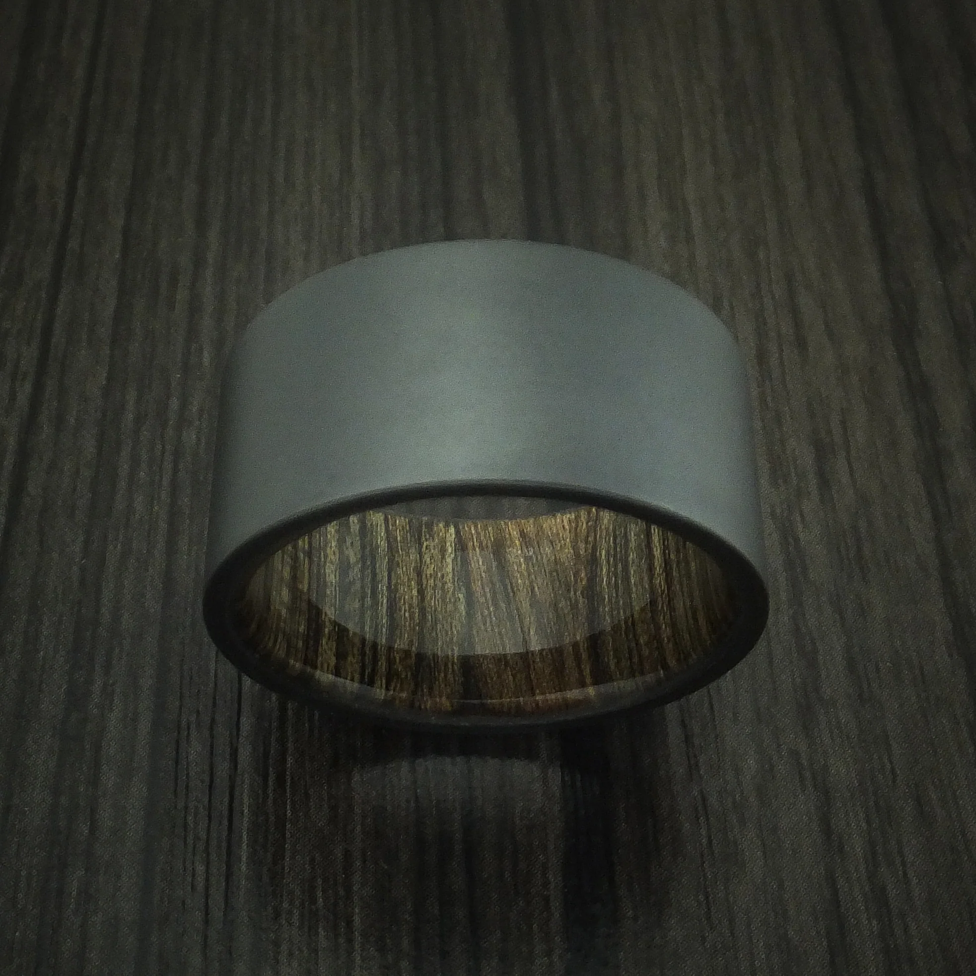 Black Zirconium and Walnut Wood Sleeve Men's Ring Custom Made - Image 2