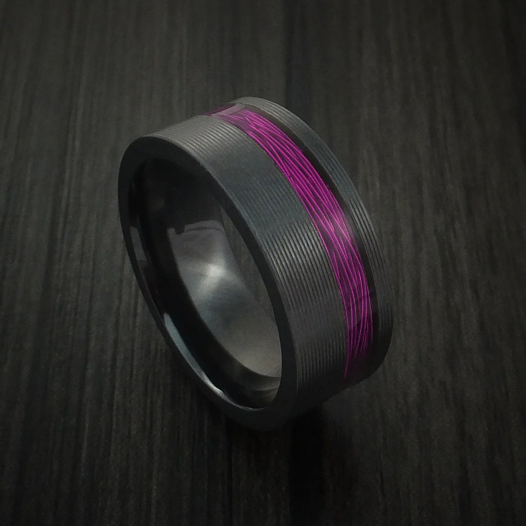 Black Zirconium and Wire Men's Ring Custom Made Choose your Color - Image 11