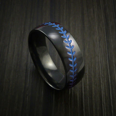 Black Zirconium Baseball Men's Ring with Polish Finish - Image 6