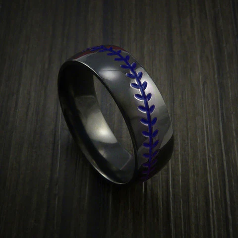 Black Zirconium Baseball Men's Ring with Polish Finish - Image 8