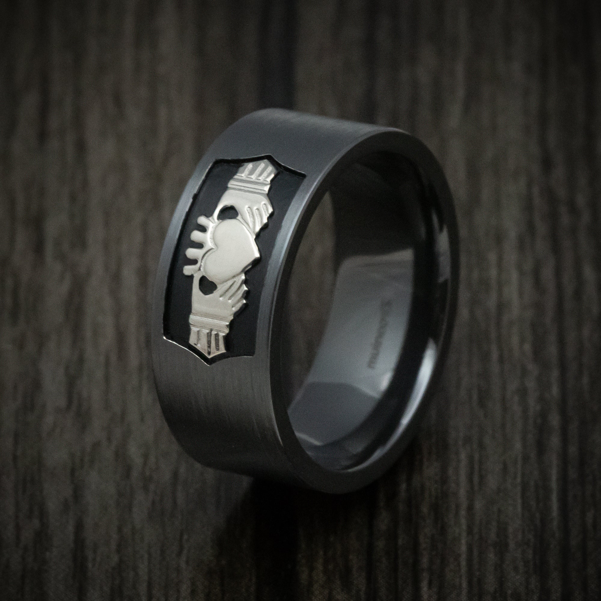 Black Zirconium Celtic Claddagh Men's Ring with Cerakote Custom Made - Image 4