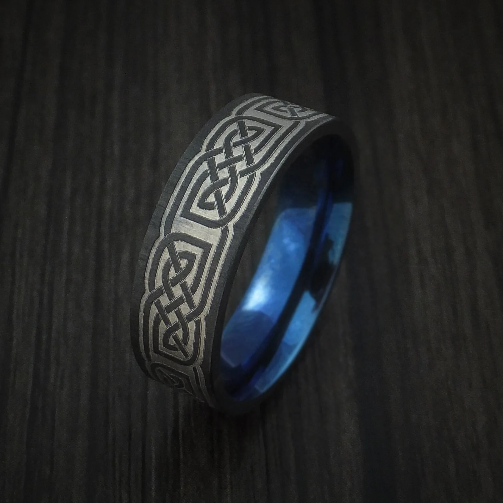 Black Zirconium Celtic Knot Men's Ring with Anodized Sleeve Custom Made Band - Image 4