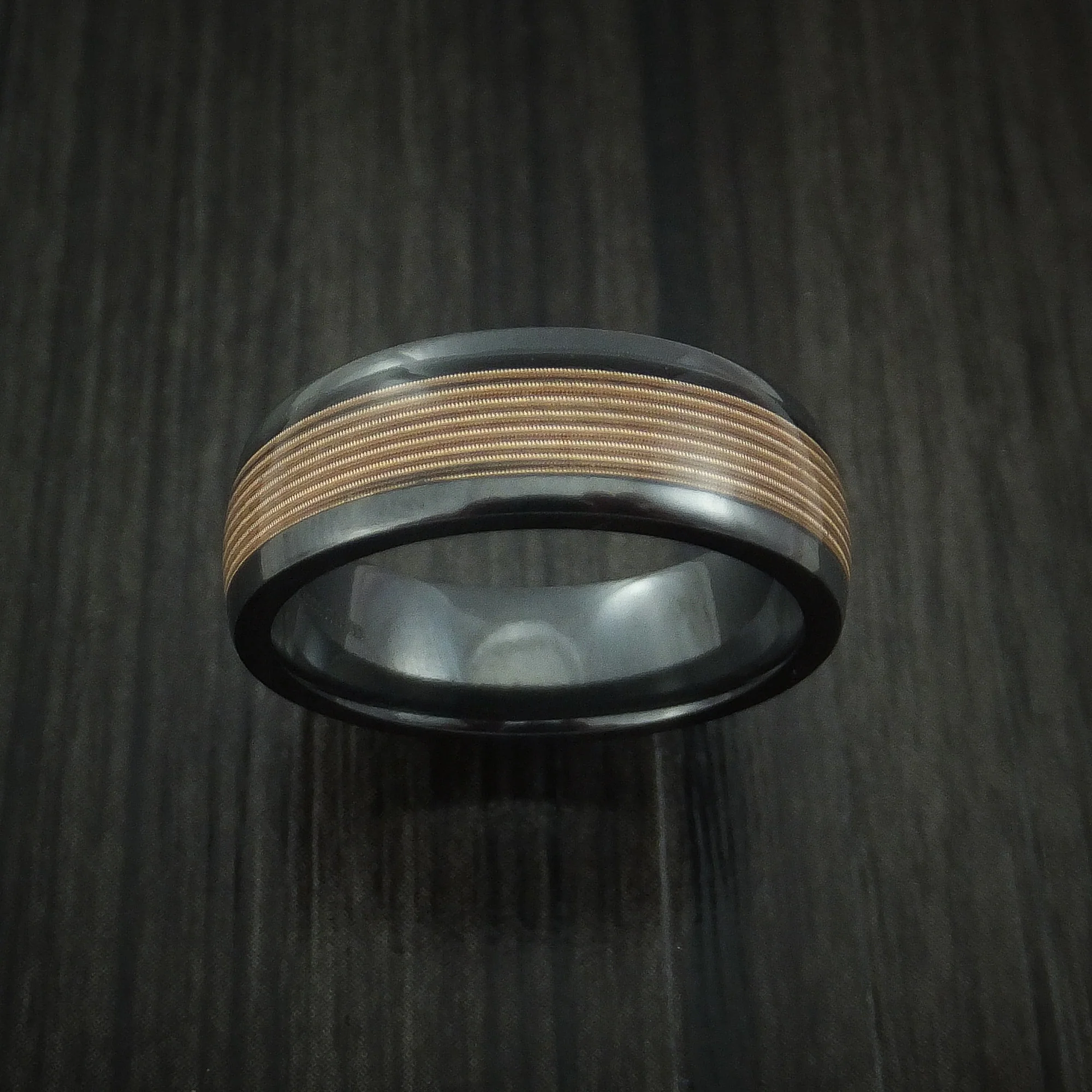 Black Zirconium Guitar String Men's Ring Custom Made Band - Image 2
