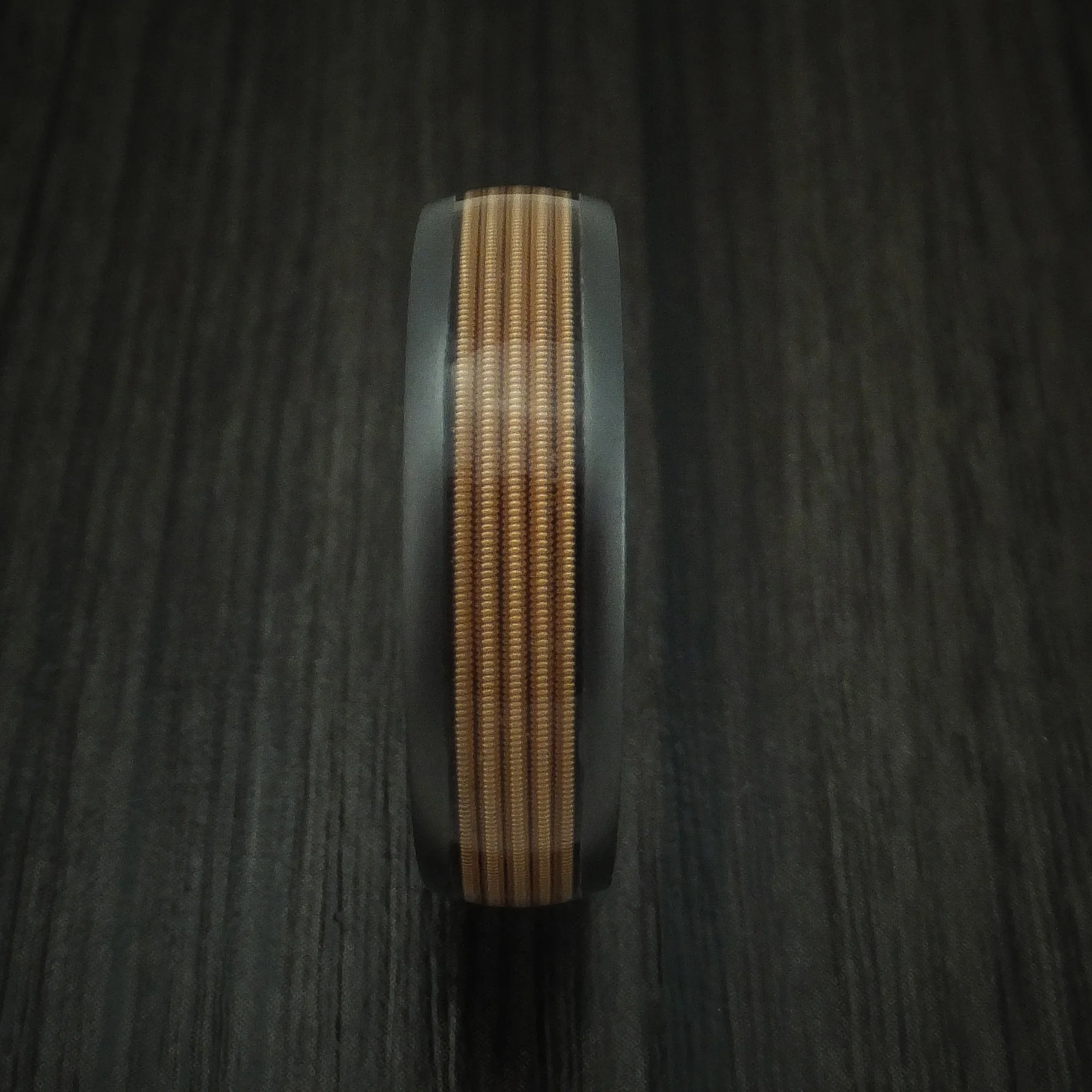 Black Zirconium Guitar String Men's Ring With Hardwood Sleeve Custom Made Band - Image 3