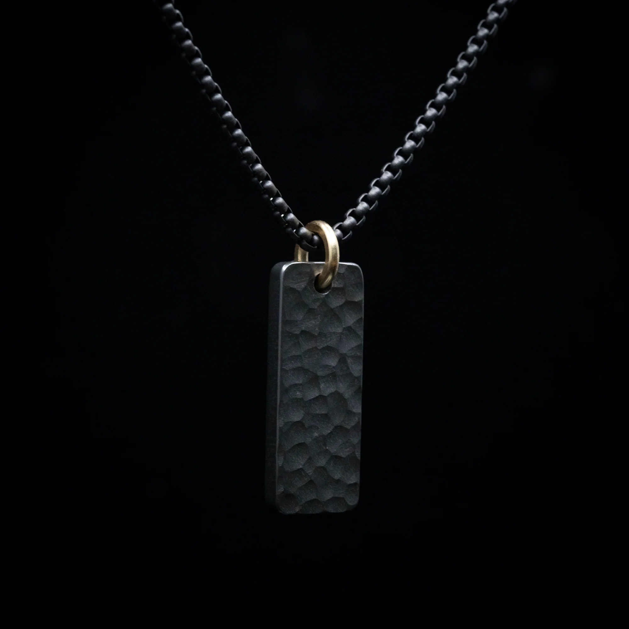 Black Zirconium Hammered Pendant and Chain - Image 3