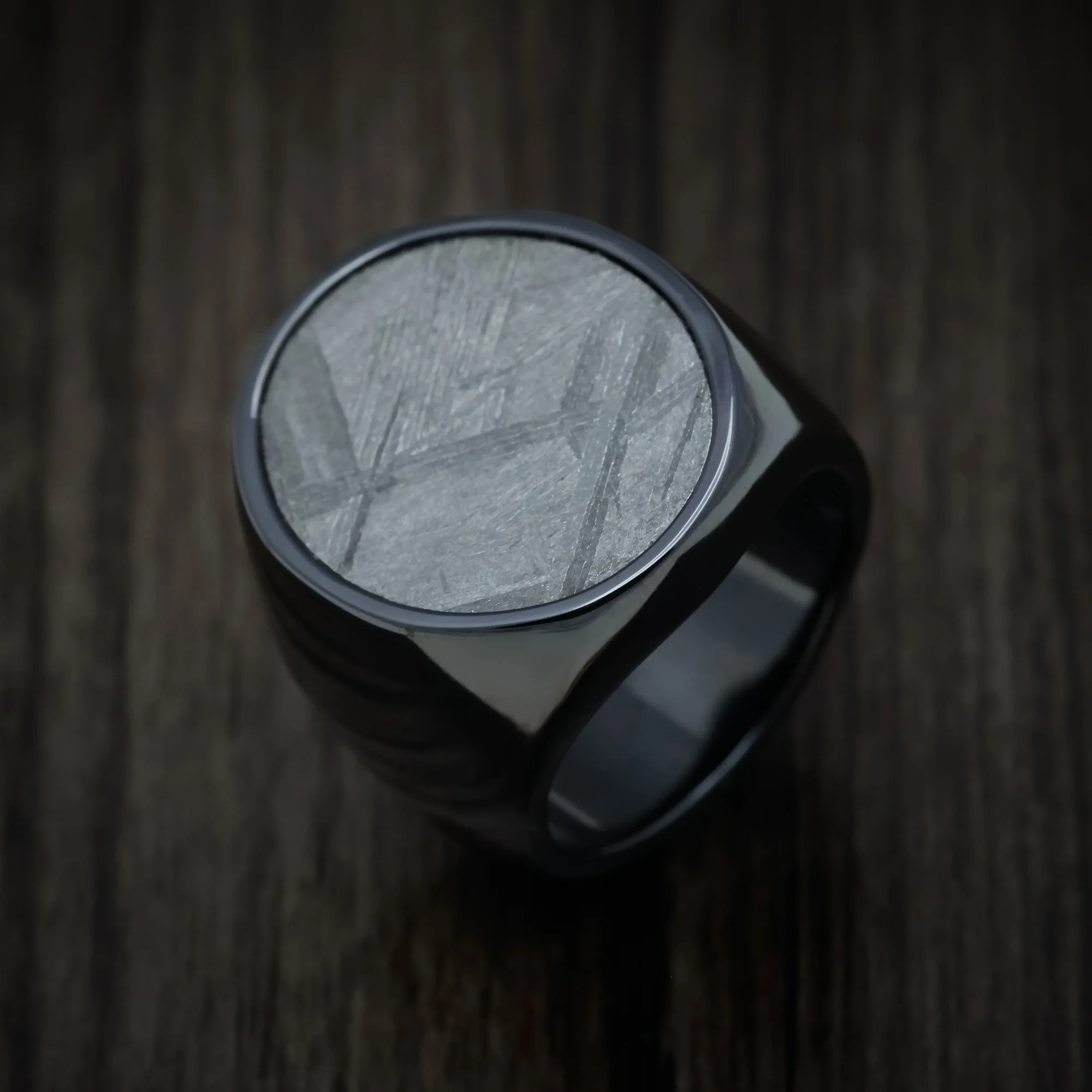 Black Zirconium Large Signet Ring with Gibeon Meteorite Inlay - Image 3