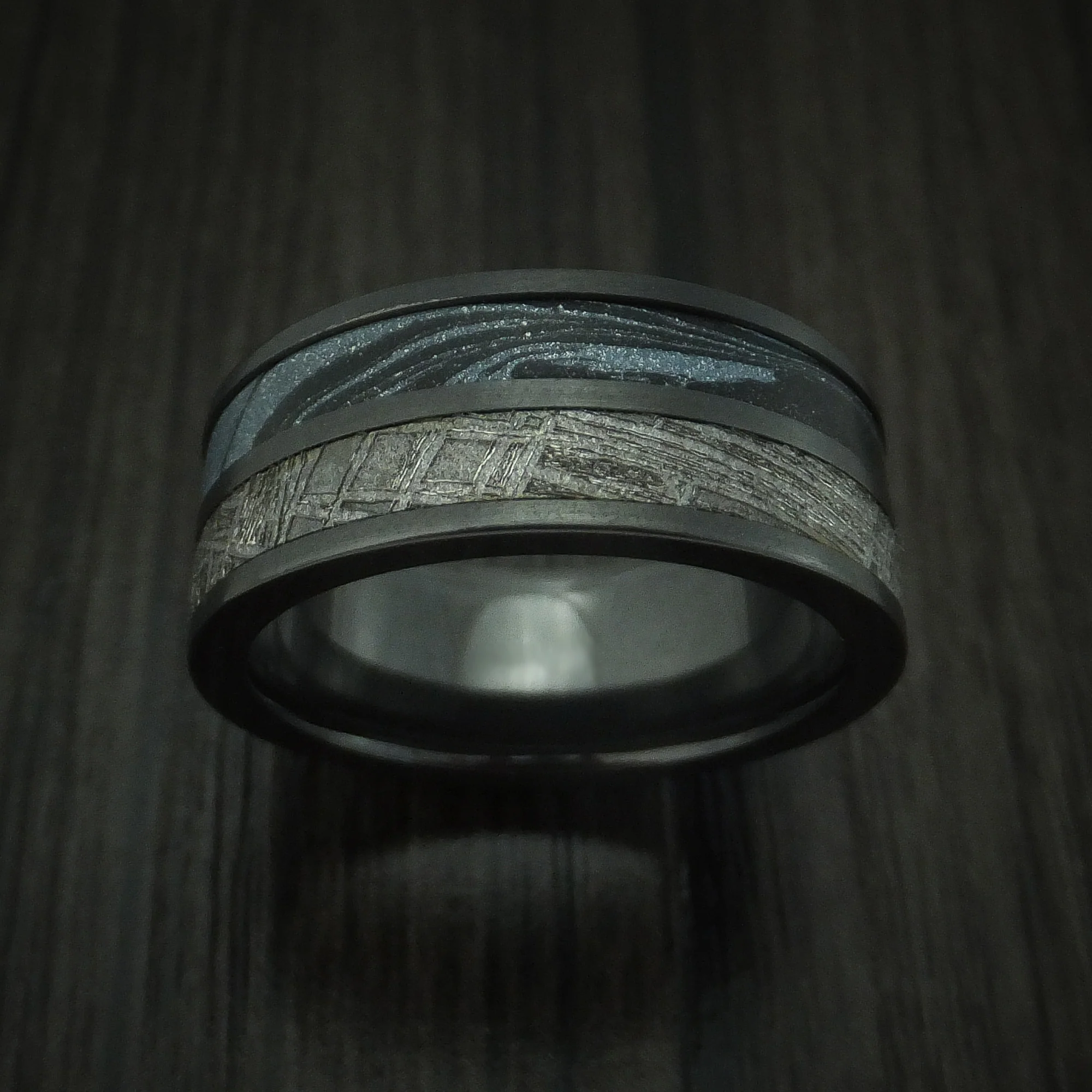 Black Zirconium SpectraMokume And Gibeon Meteorite Men's Ring Custom Made Band - Image 2
