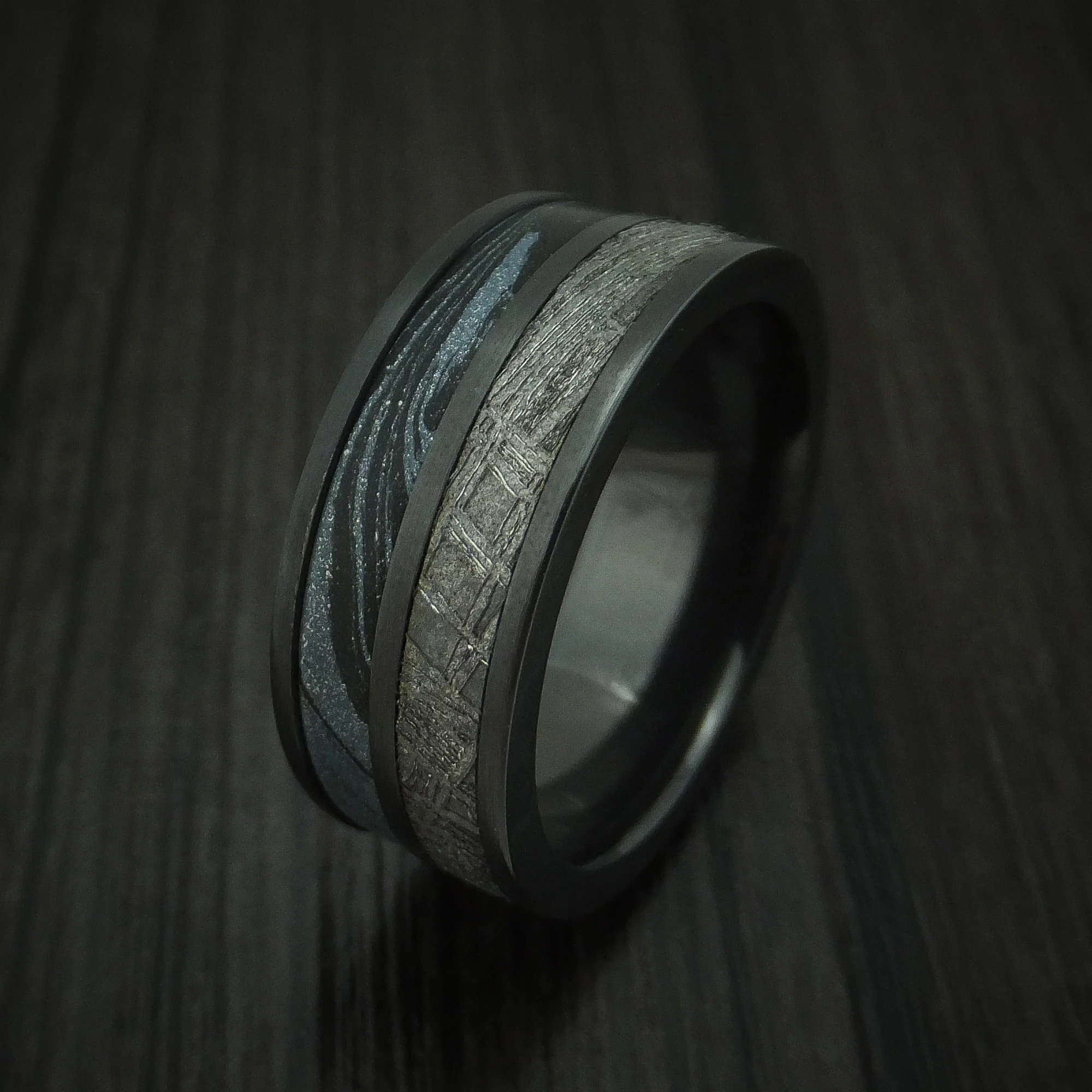 Black Zirconium SpectraMokume And Gibeon Meteorite Men's Ring Custom Made Band - Image 4