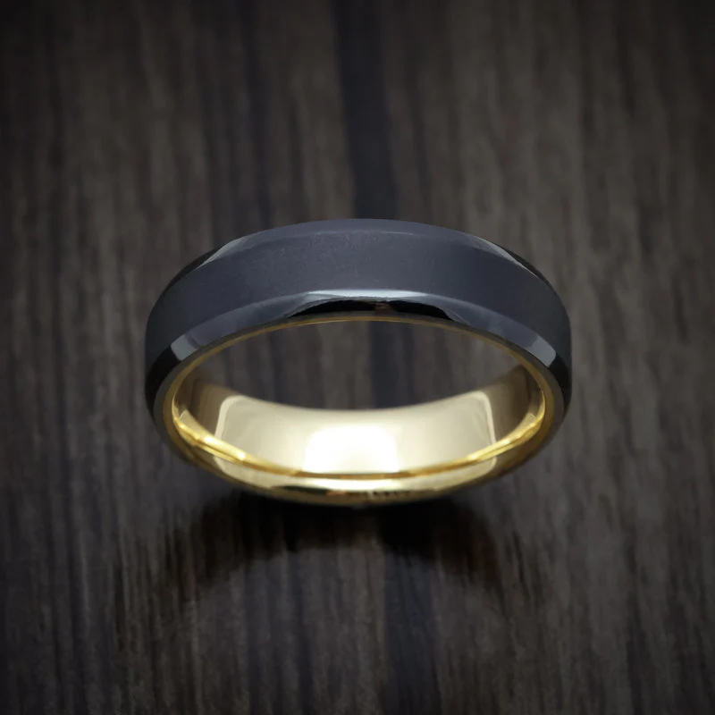 Black Zirconium Men's Ring with 18K Gold Sleeve - Image 2