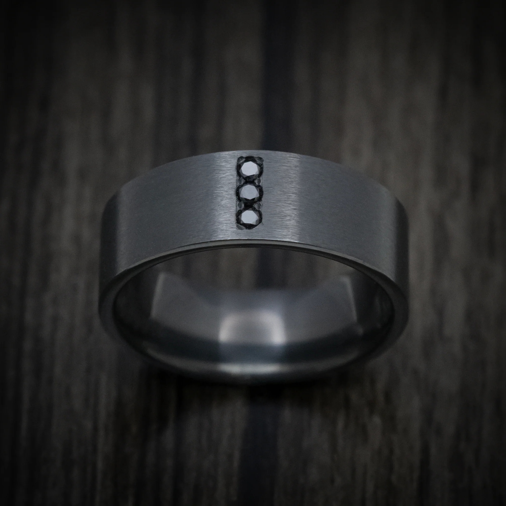 Black Zirconium Men's Ring with Vertical Black Diamonds - Image 2